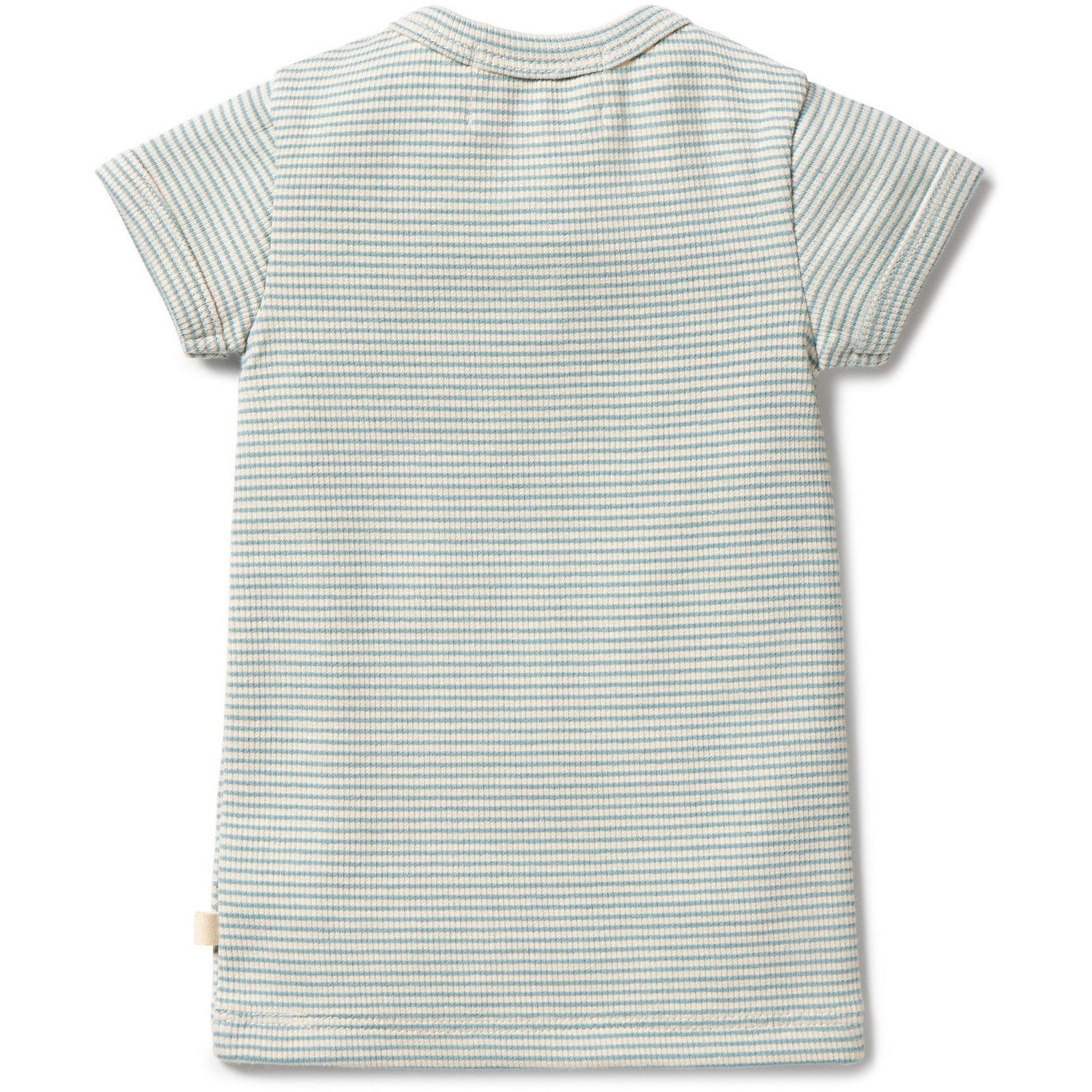 Organic Stripe Rib Henley Tee- Mineral Blue