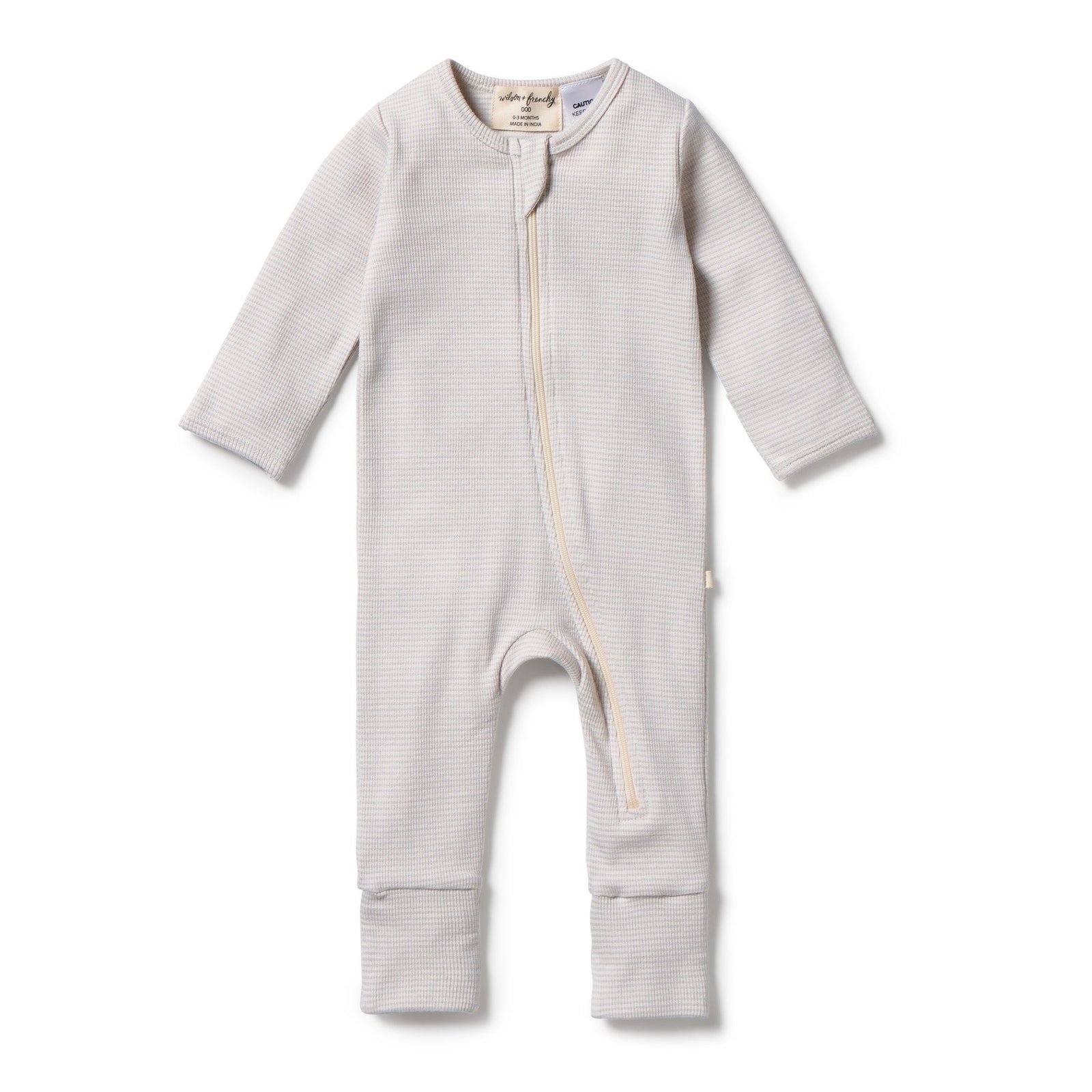 Organic Stripe Rib Zipsuit with Feet- Dawn