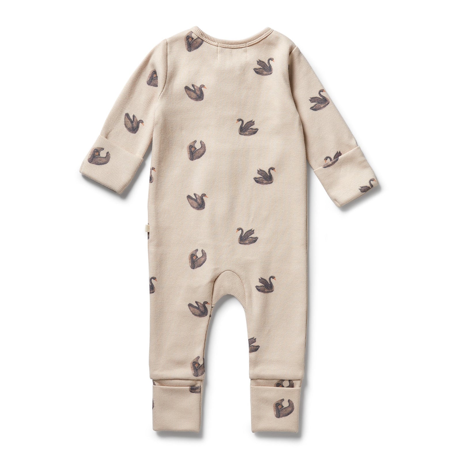 Organic Rib Zipsuit with Feet- Little Swan