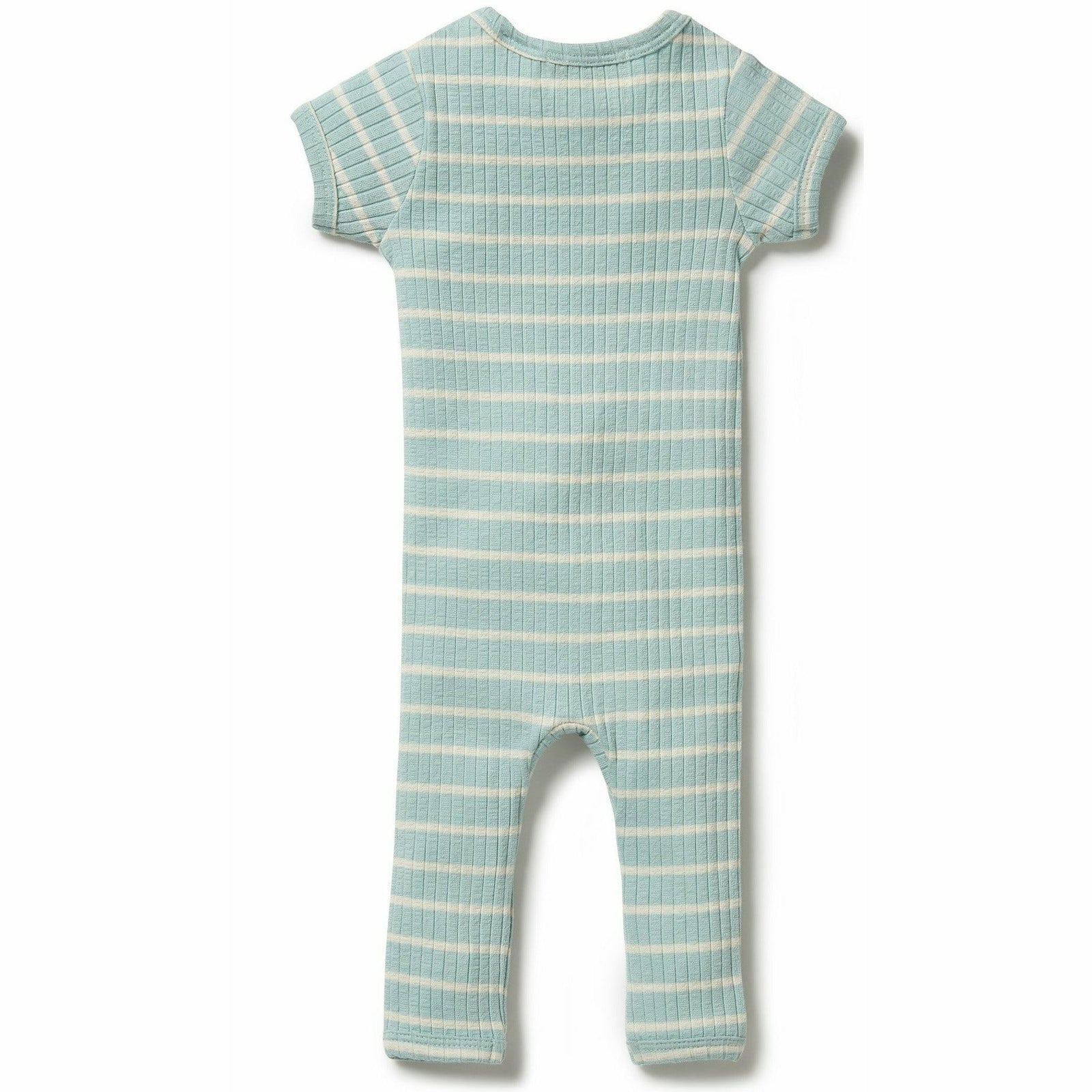 Organic Stripe Rib Zipsuit - Pistachio / Ecru