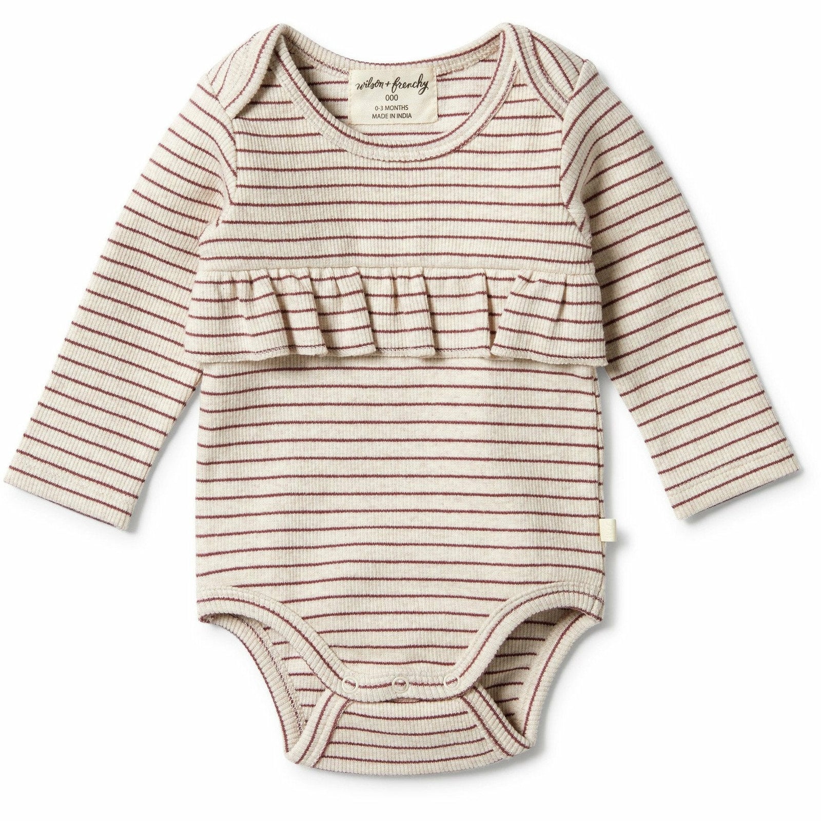 Organic Stripe Rib Ruffle Bodysuit - Wild Ginger