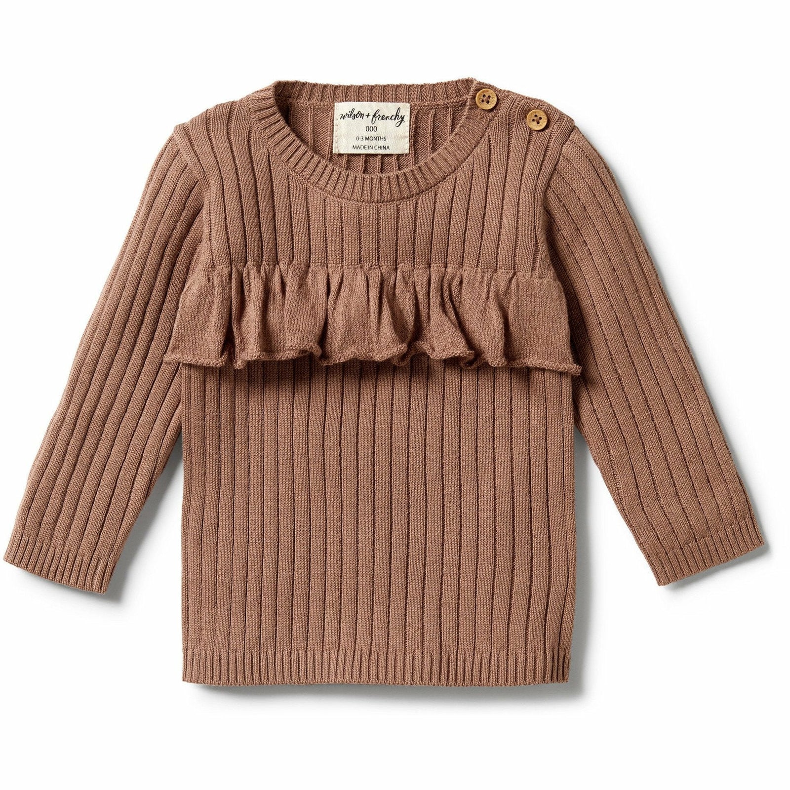 Knitted Rib Ruffle Top - Burro