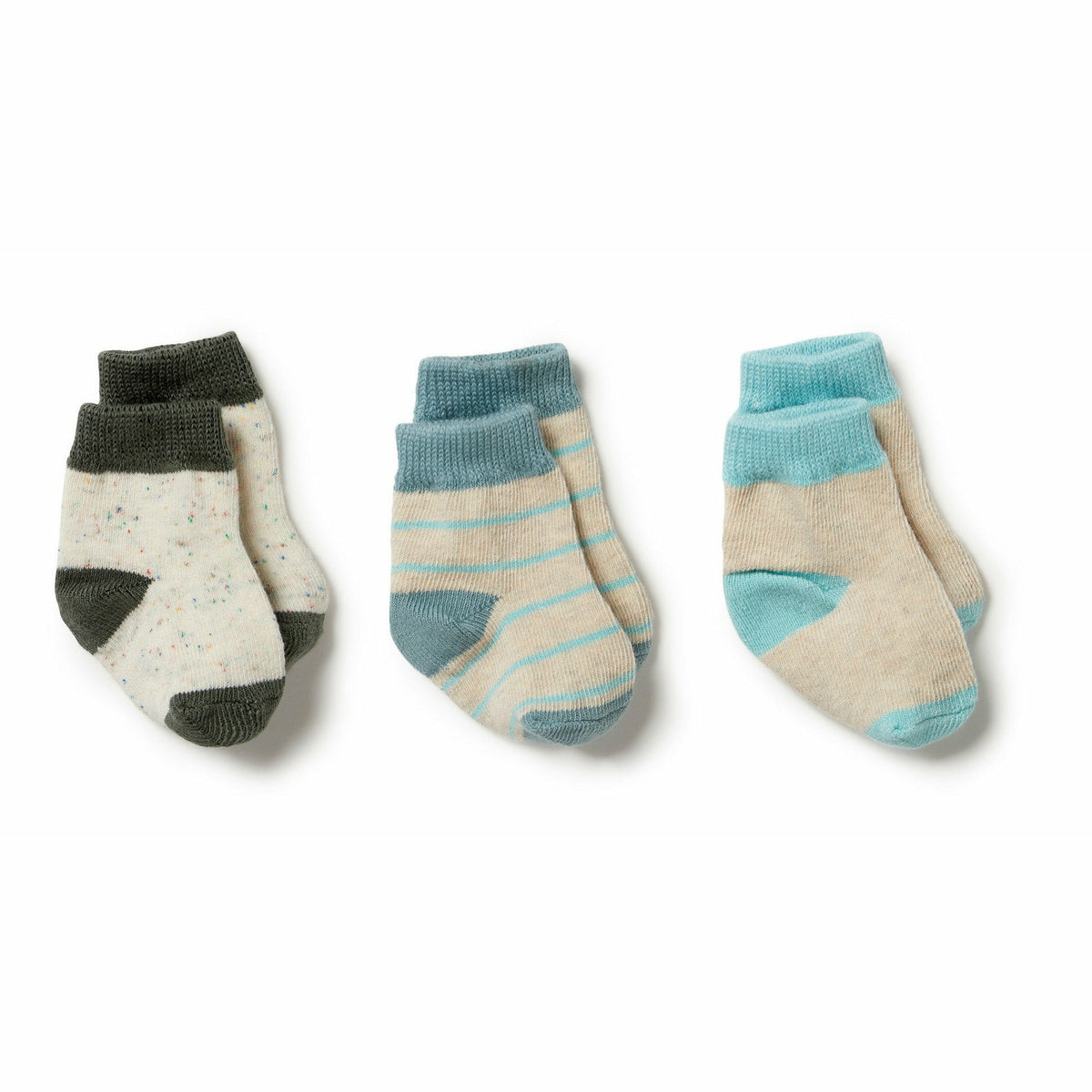 Organic 3 Pack Baby Socks - Shadow / Arctic / Mint
