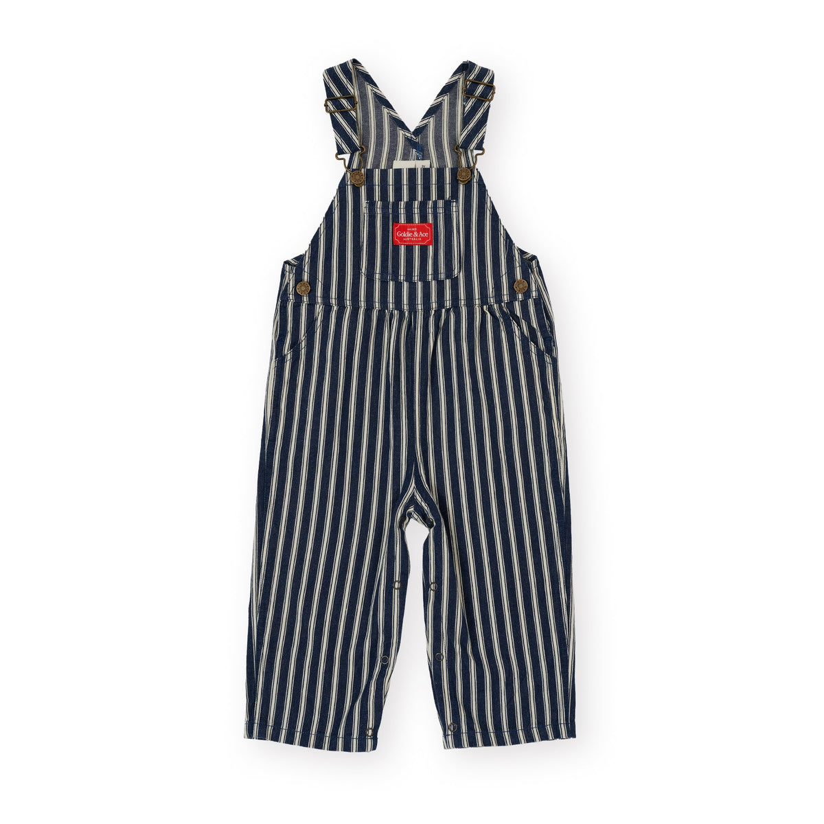 Goldie &amp; Ace Railroad Stripe Austin Overalls, product flat lay