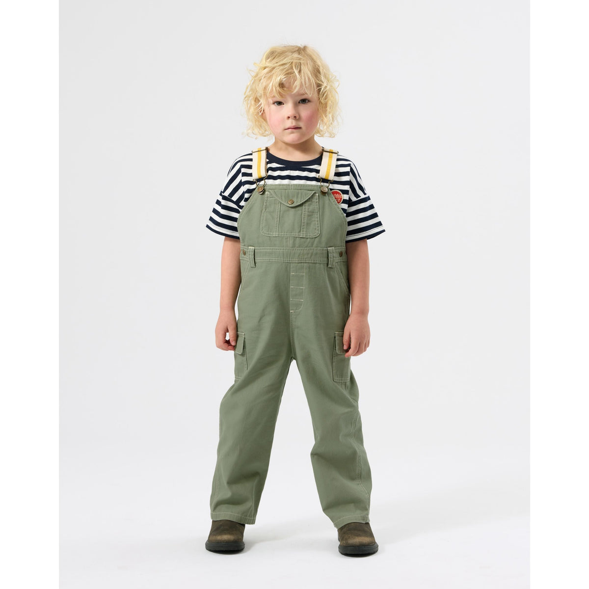 Child wearing Goldie & Ace Carpenter Utility Austin Overalls