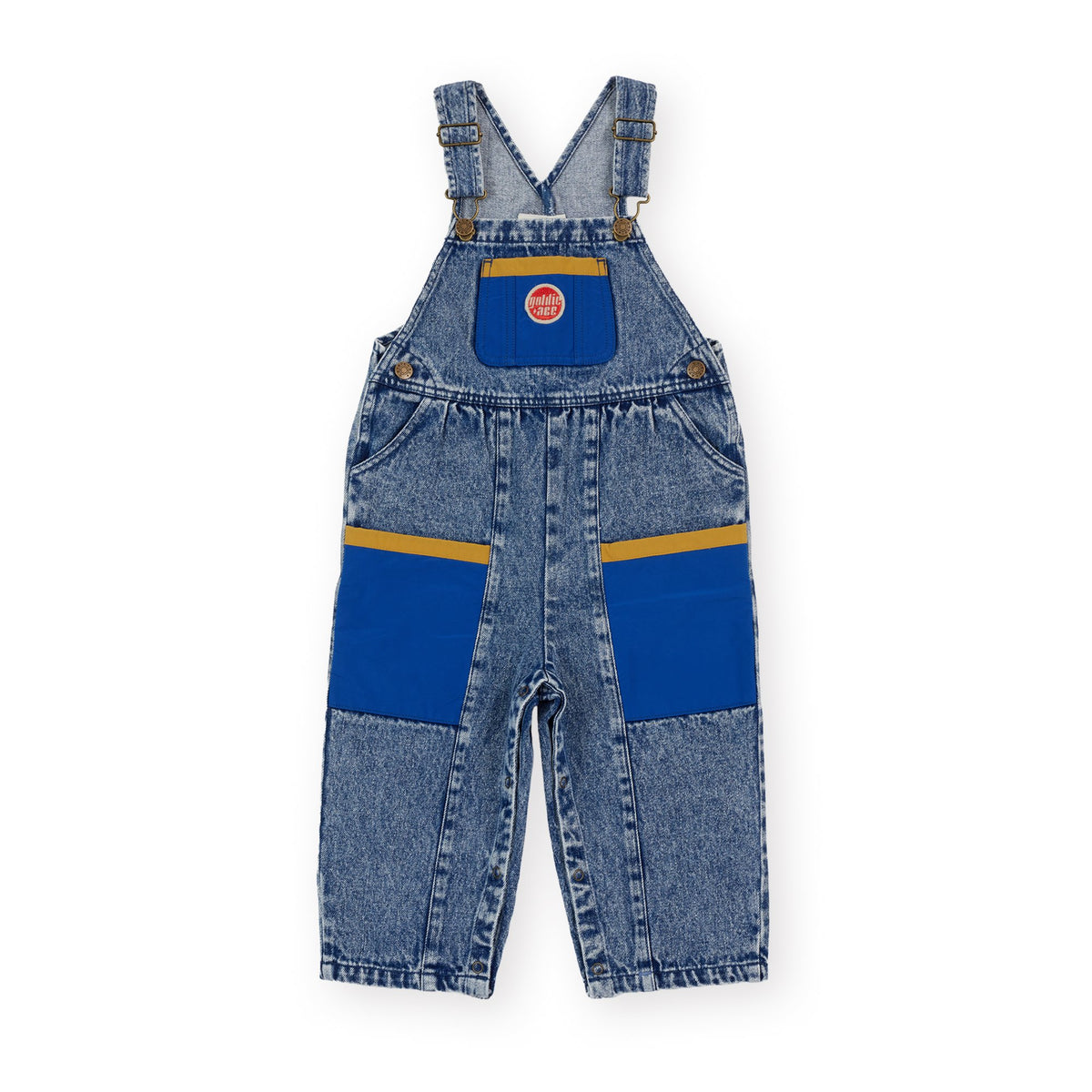 Goldie &amp; Ace Austin Colour Block Vintage Denim Overalls, product flat lay