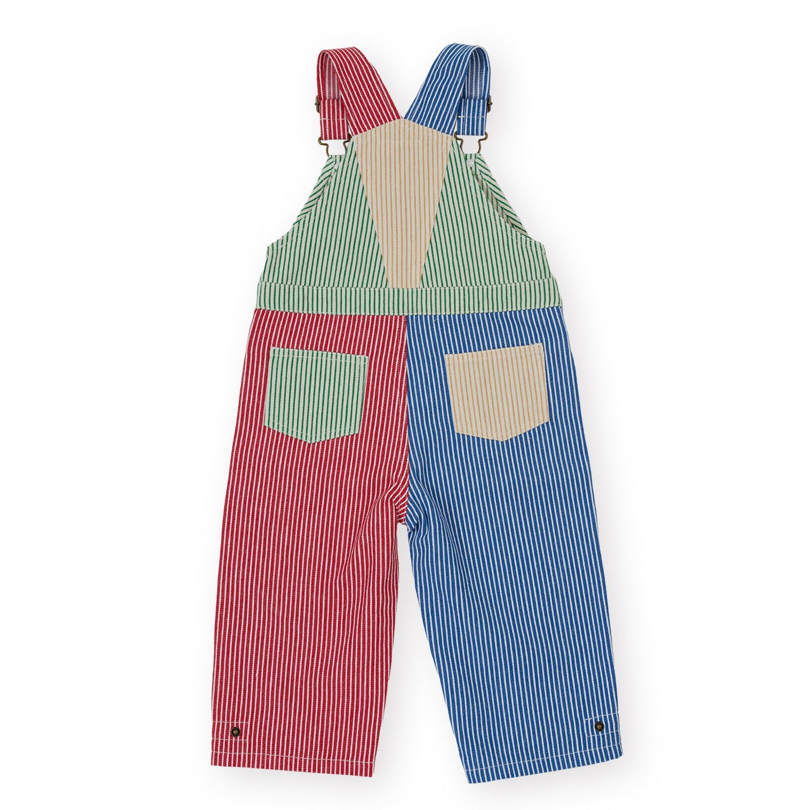Goldie & Ace Patchwork Stripe Blake Overalls, product flat lay 2