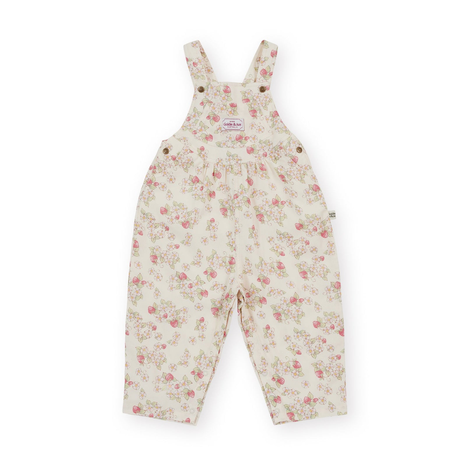 Goldie & Ace Strawberry Fields Goldie Vintage Overalls, product flat lay