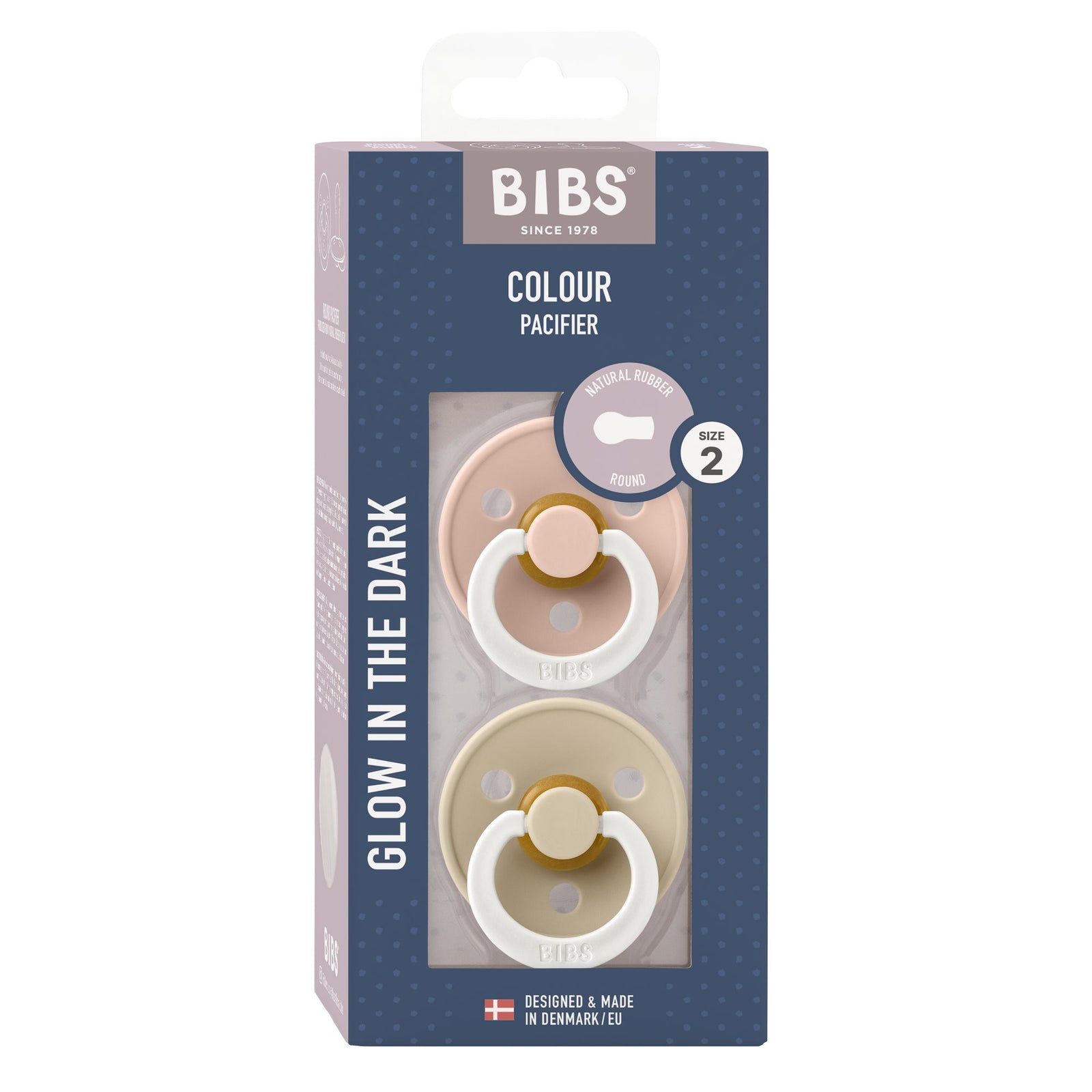 BIBS Round GLOW 2 Pack Dummy - Blush/Vanilla