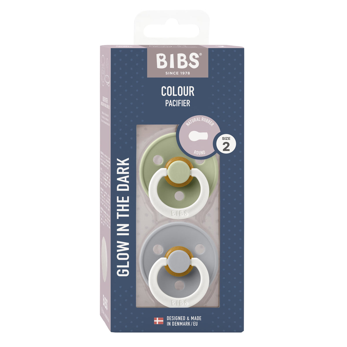 BIBS Round GLOW 2 Pack Dummy - Sage/Cloud