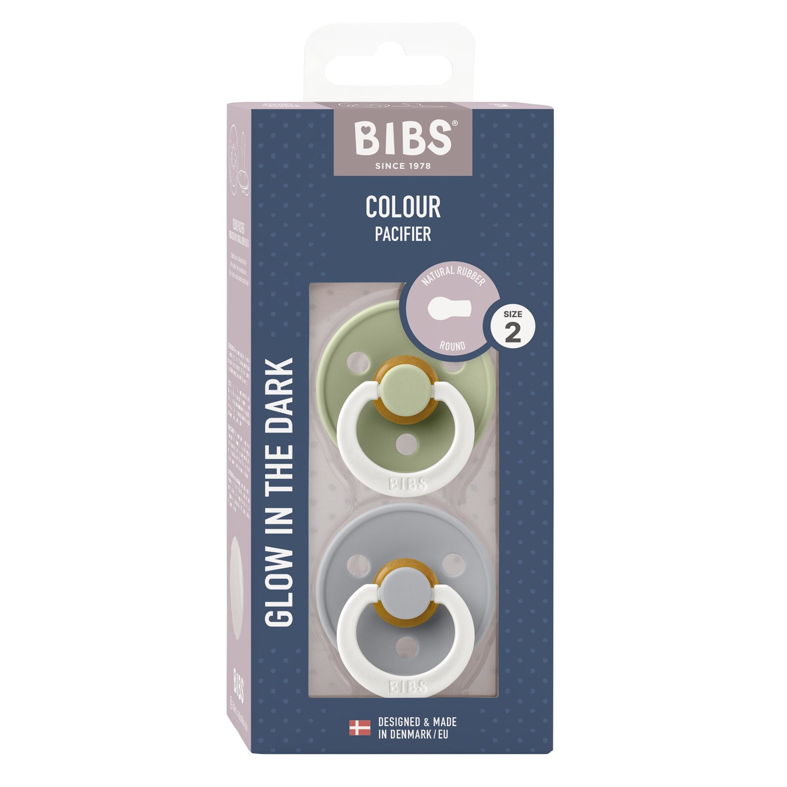 BIBS Round GLOW 2 Pack Dummy - Sage/Cloud