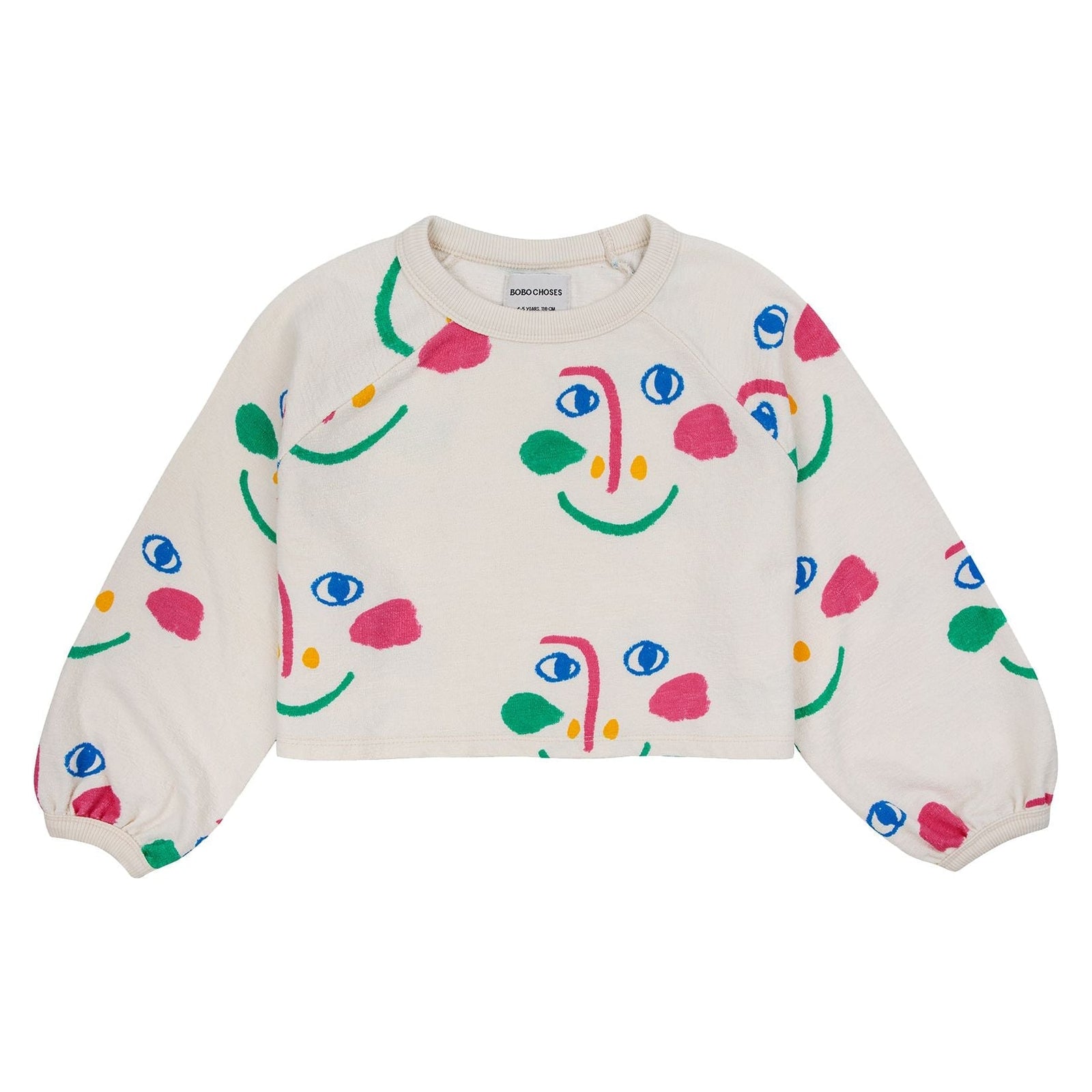 Smiling Mask All Over Raglan Sleeves Cropped Sweatshirt