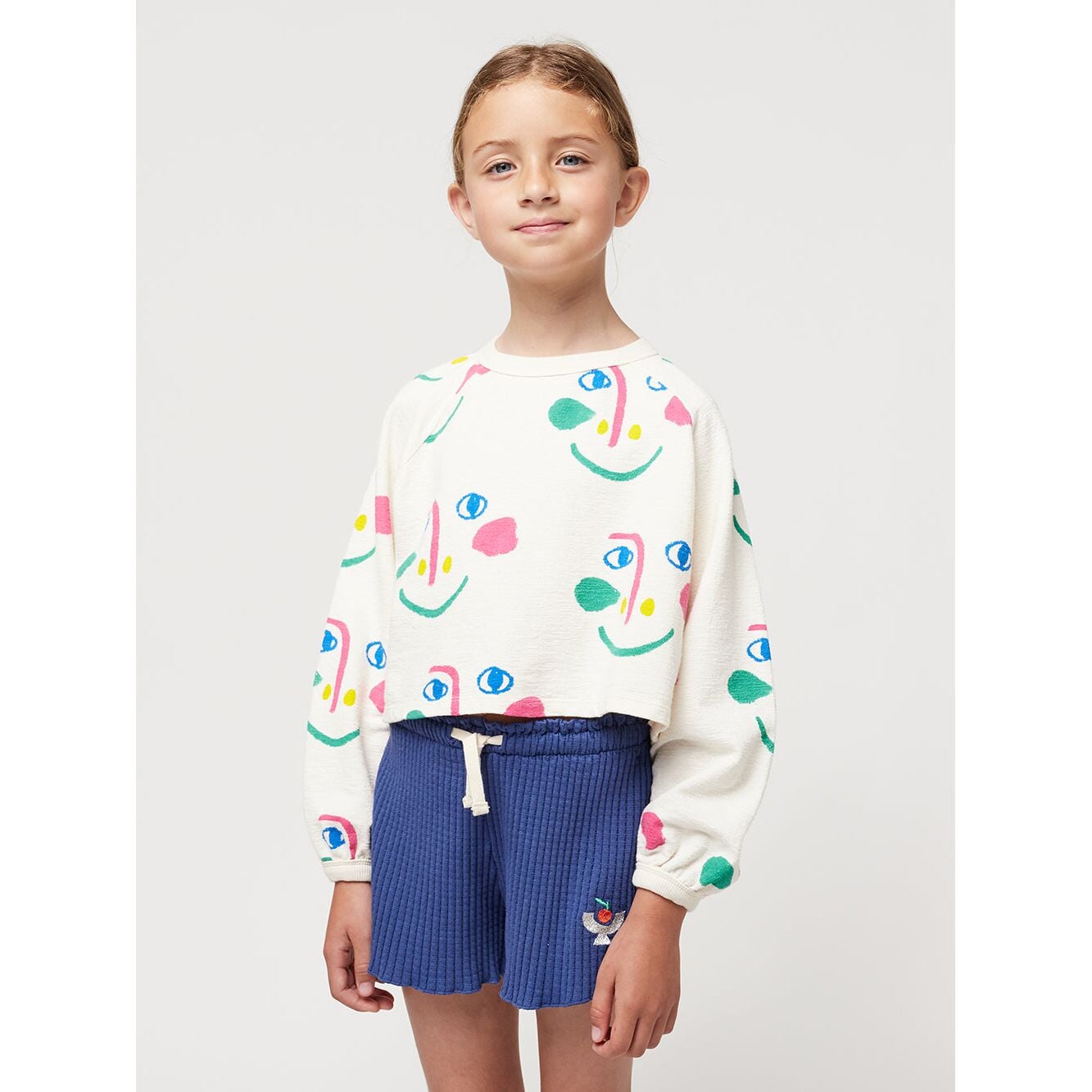 Smiling Mask All Over Raglan Sleeves Cropped Sweatshirt