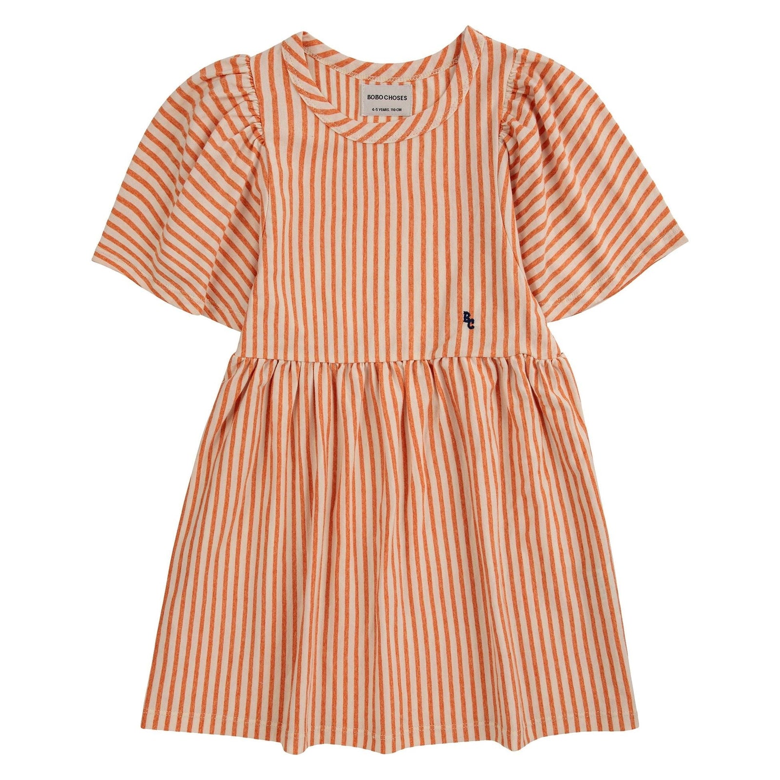 Vertical Stripes Ruffle Sleeves Dress