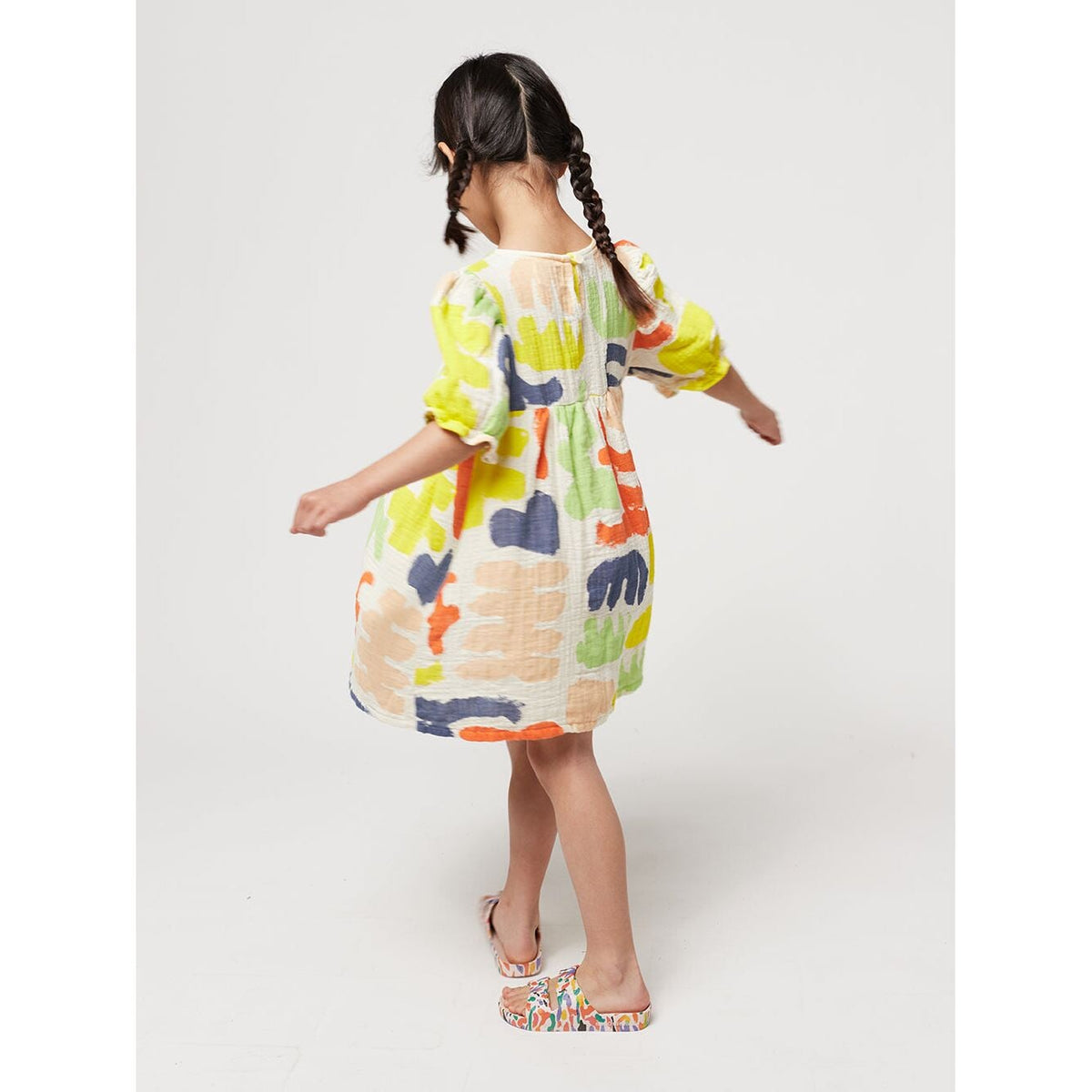 Carnival All Over Puffed Sleeve Woven Dress