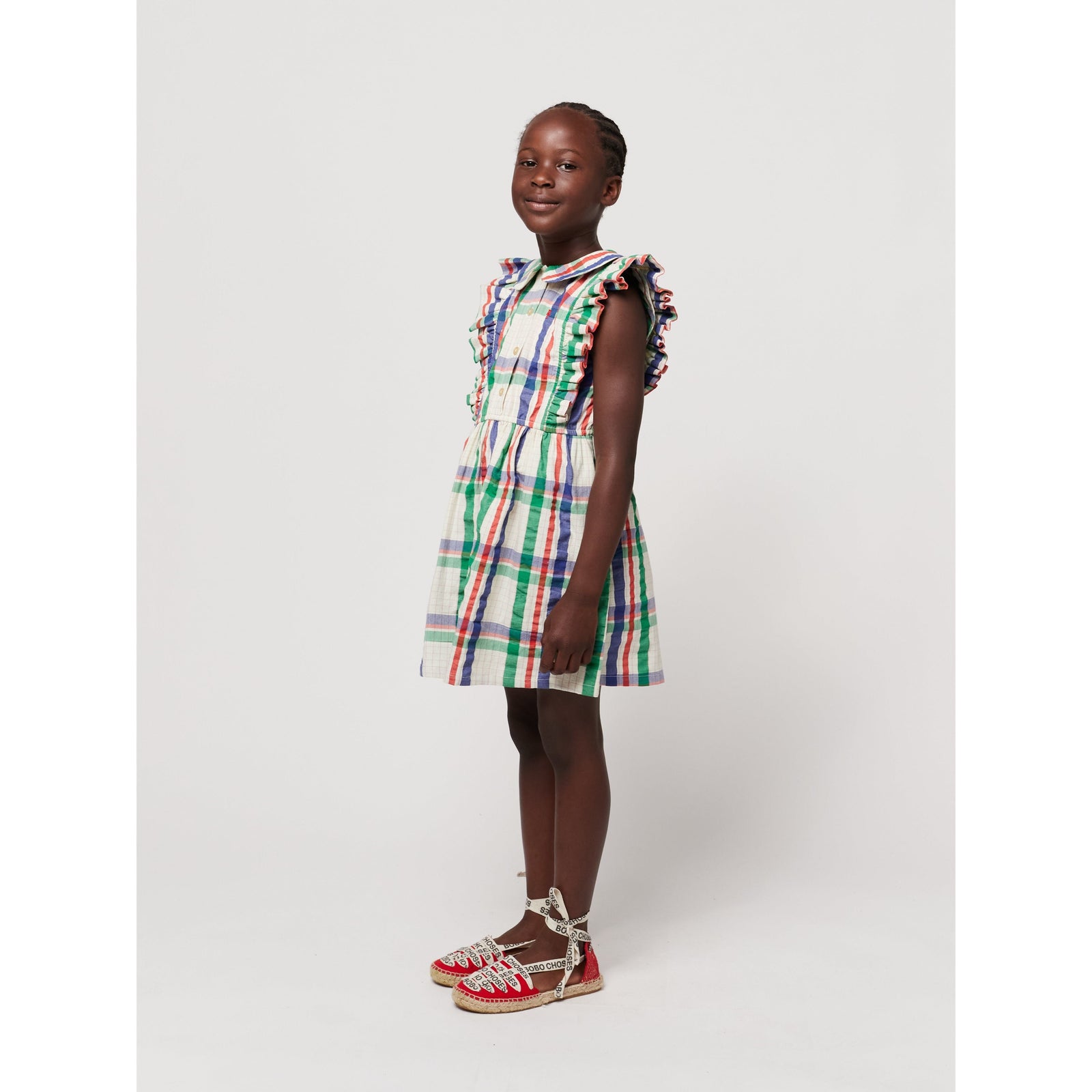 Madras Checks Ruffle Woven Dress