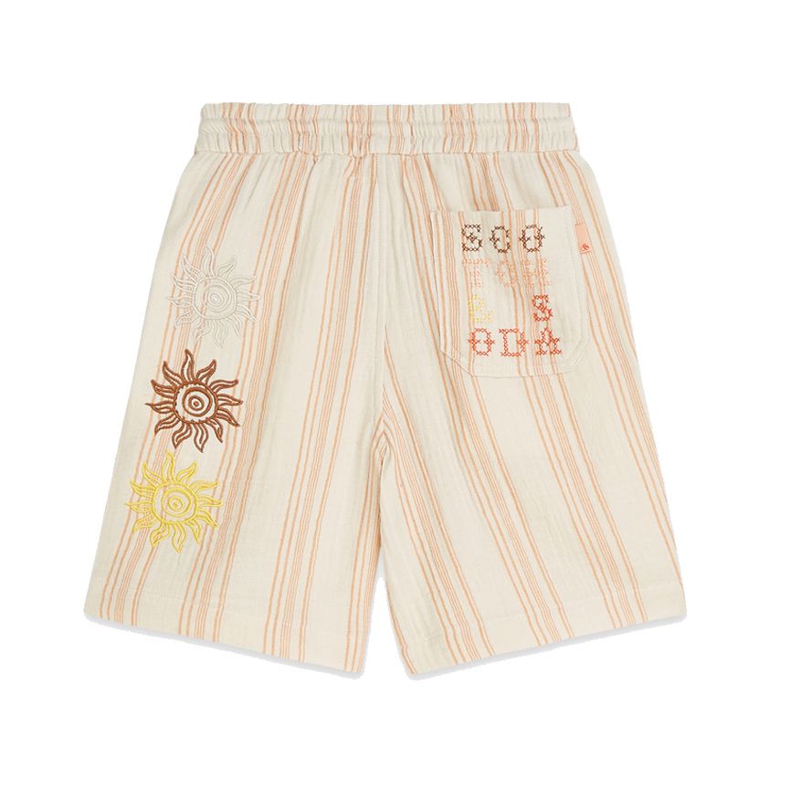 Embroidered Striped Shorts - Eggnog Stripe