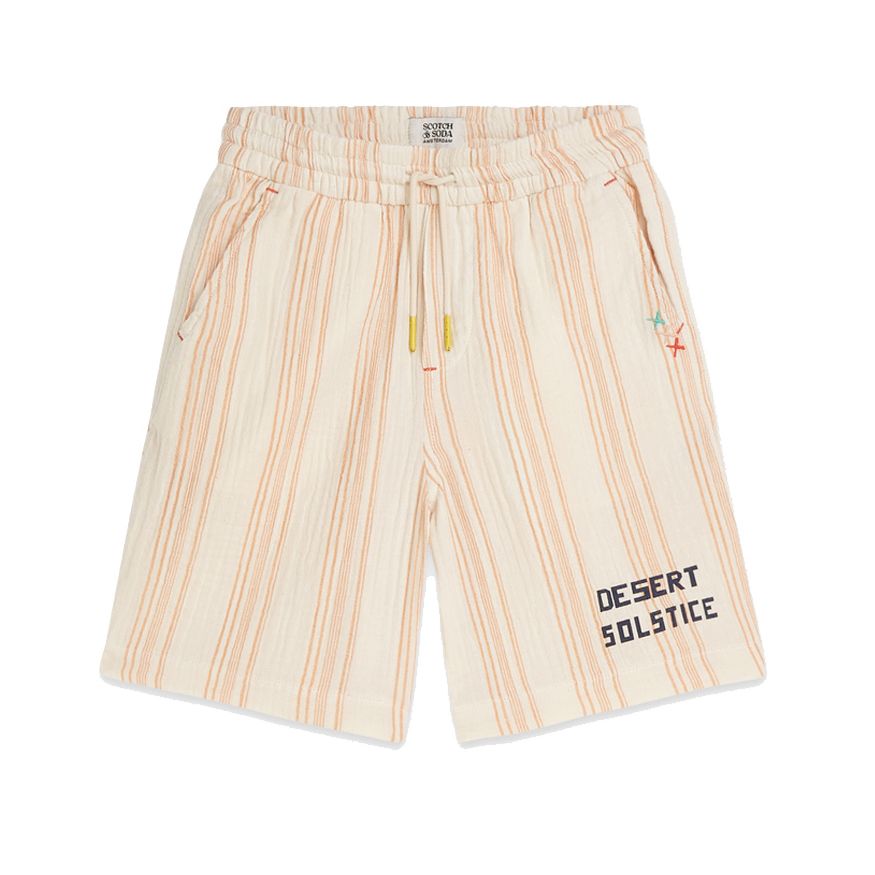 Embroidered Striped Shorts - Eggnog Stripe
