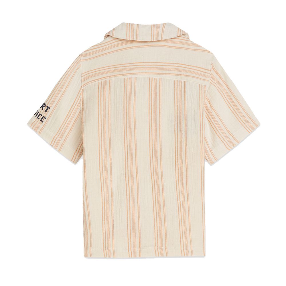 Embroidered Short-Sleeved Shirt - Eggnog Stripe
