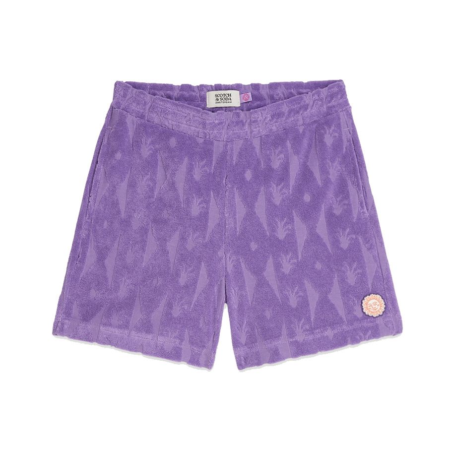 Jacquard Towelling Shorts - Cactus Stripe Paisley Purple