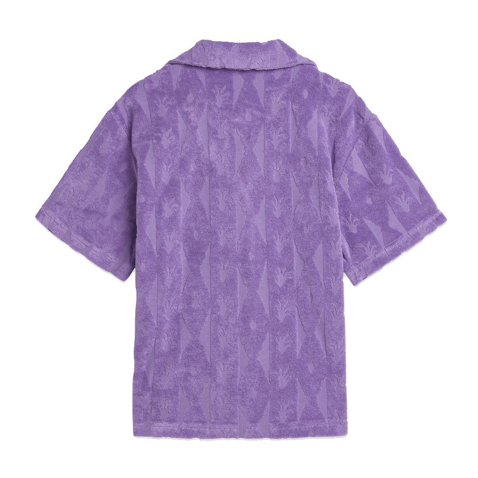 Jacquard Towelling Short-Sleeved Shirt - Cactus Stripe Paisley Purple