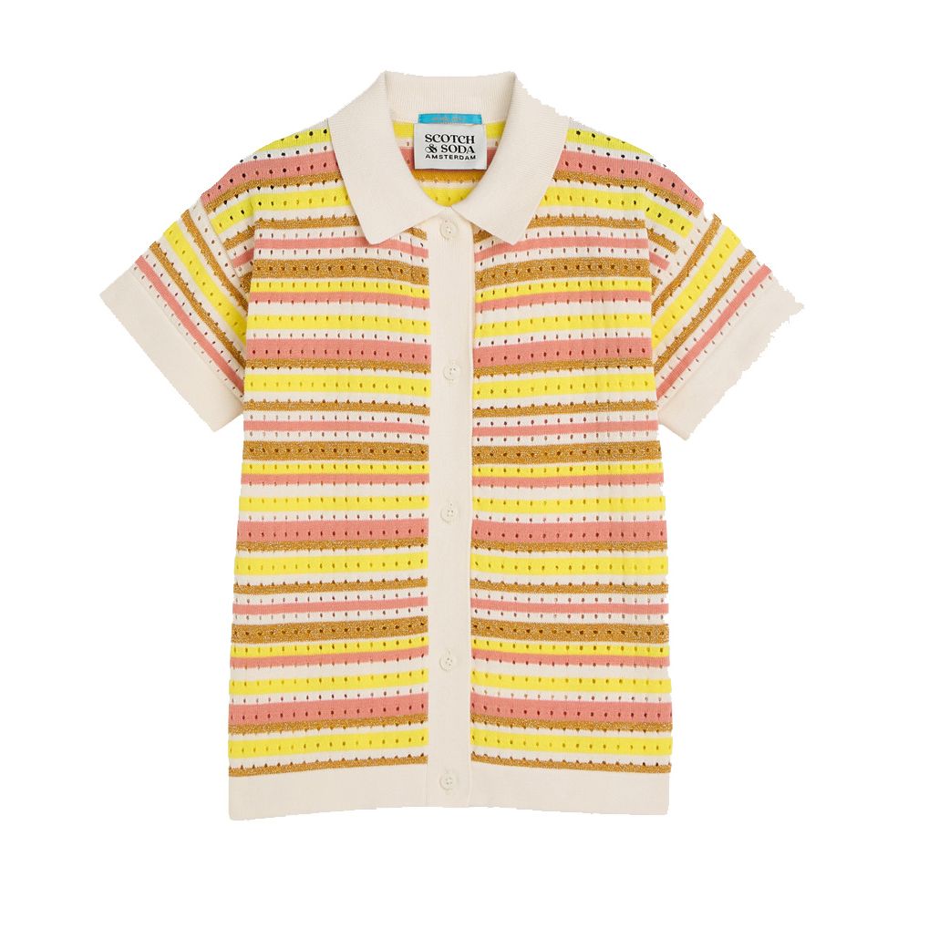 Lurex Knitted Short-Sleeved Shirt - Stripe Blazing Yellow