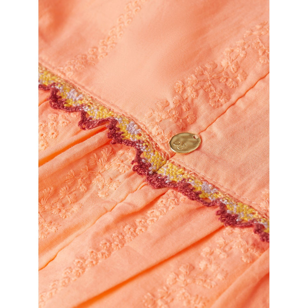 Embroidered Striped Dress - Papaya Punch