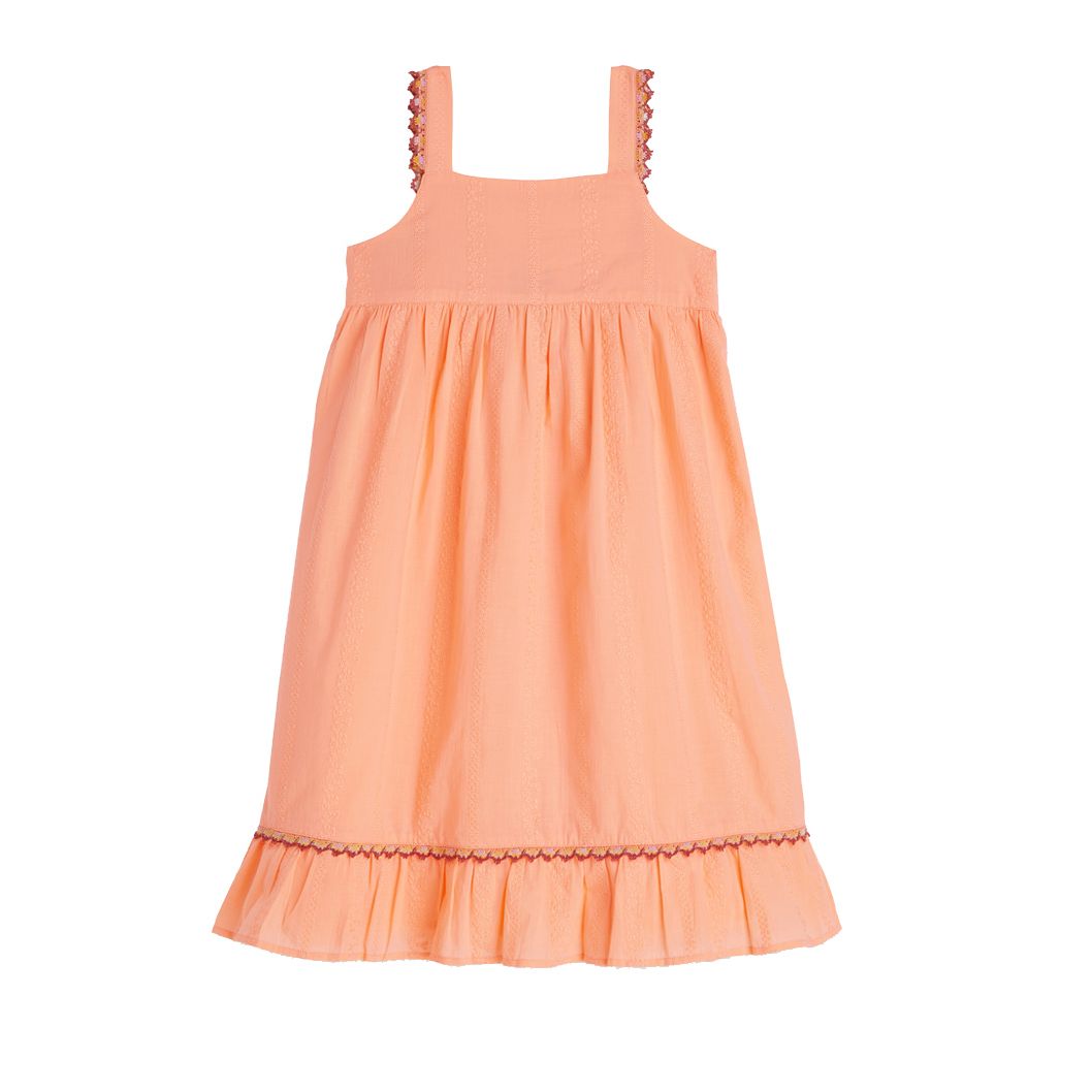 Embroidered Striped Dress - Papaya Punch