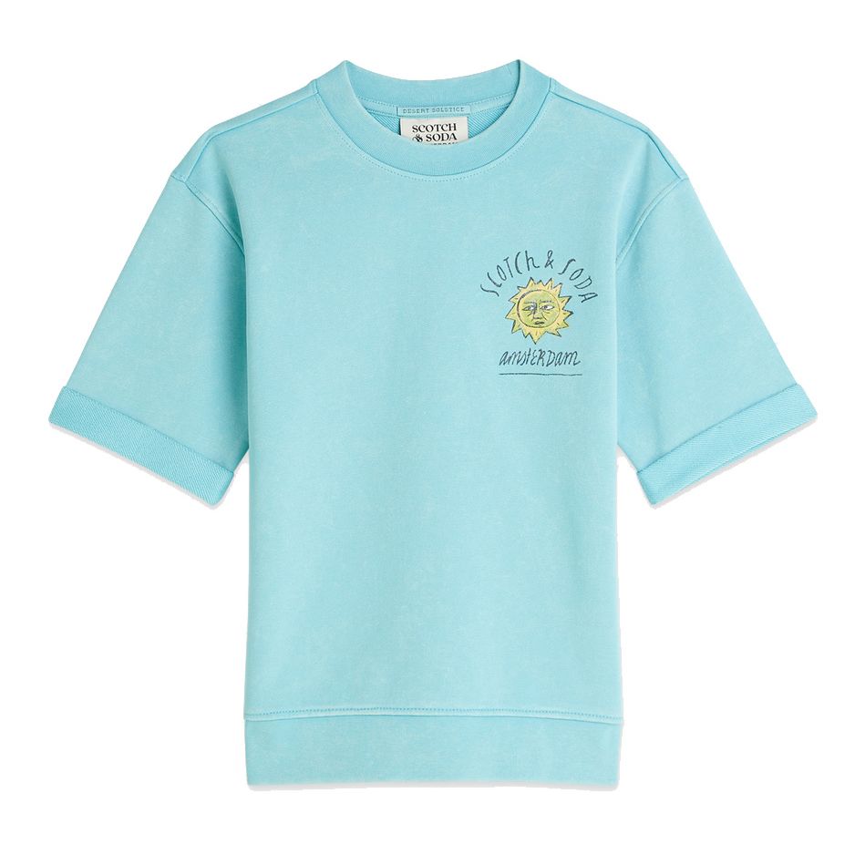 Short-Sleeved Artwork Sweatshirt - Milky Blue