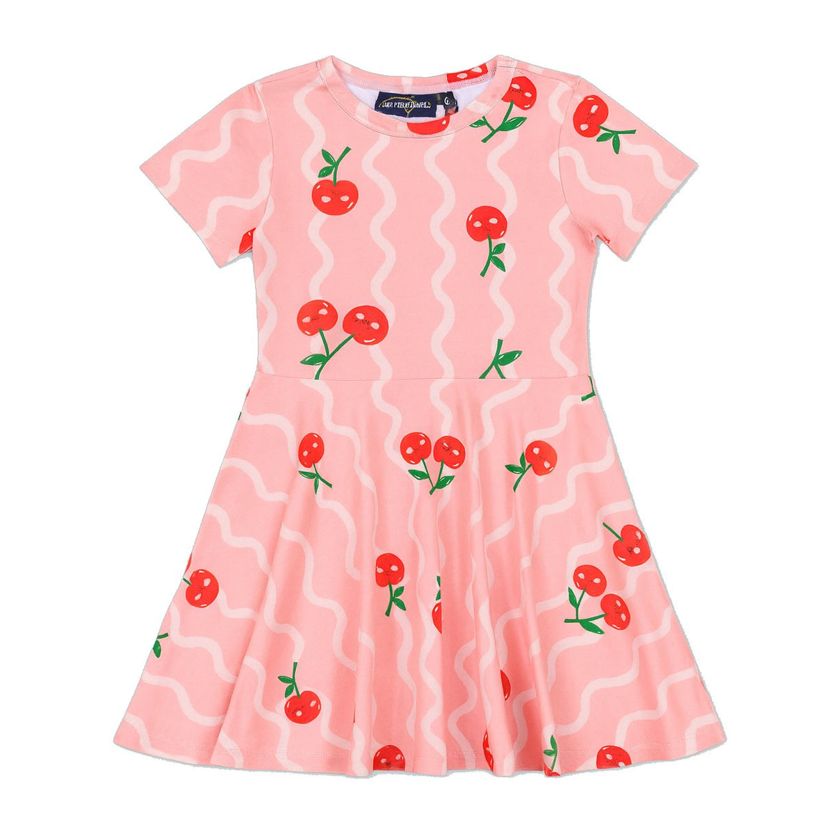Cherry Squiggle Short Sleeve Waisted Dress