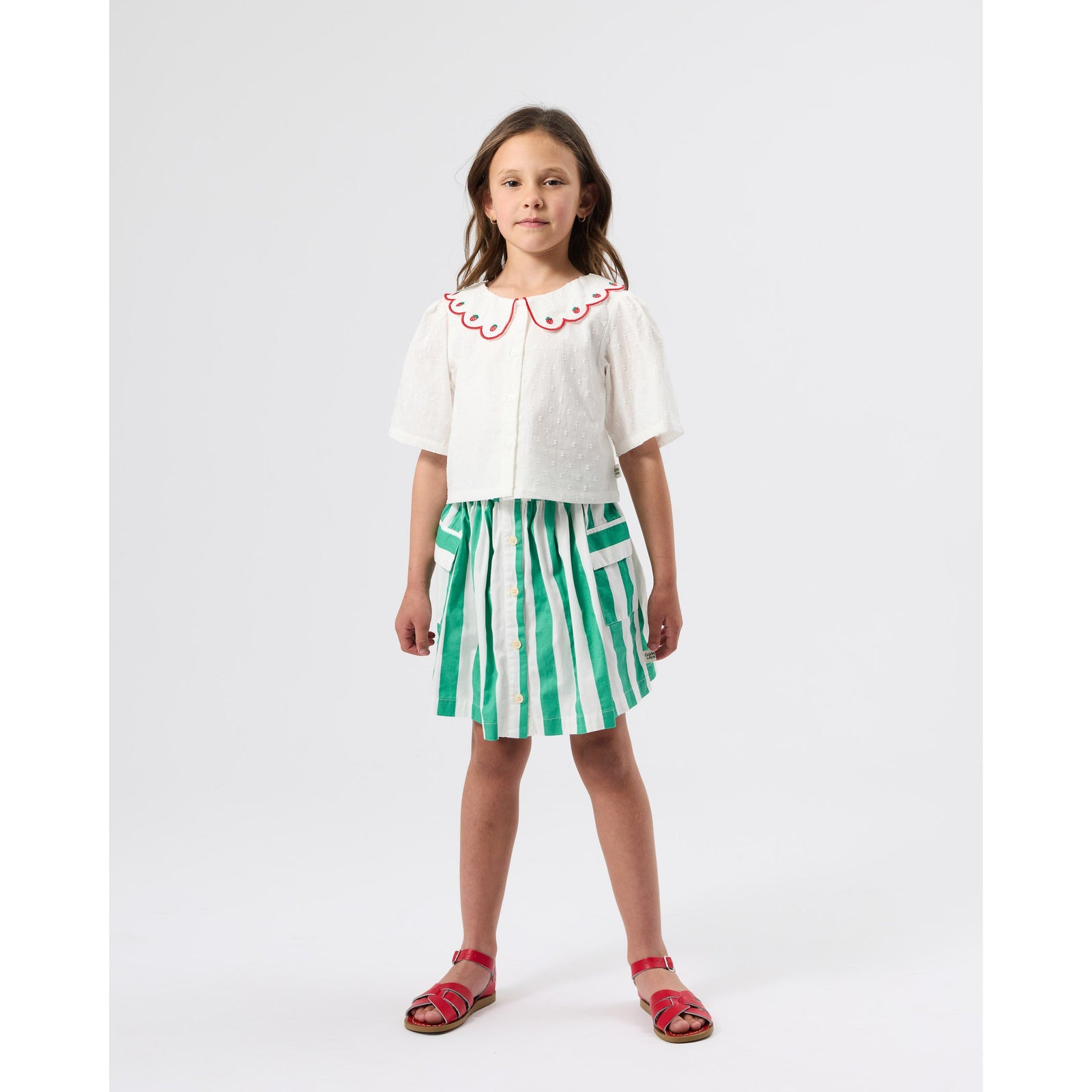 Scallop Collar Strawberry Cropped Blouse