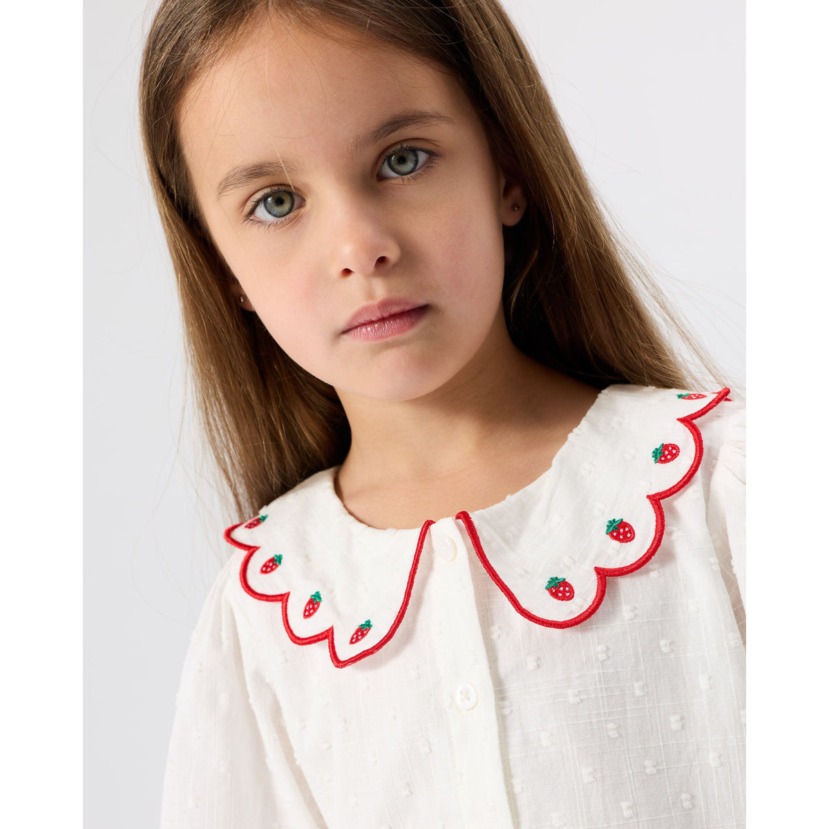Scallop Collar Strawberry Cropped Blouse