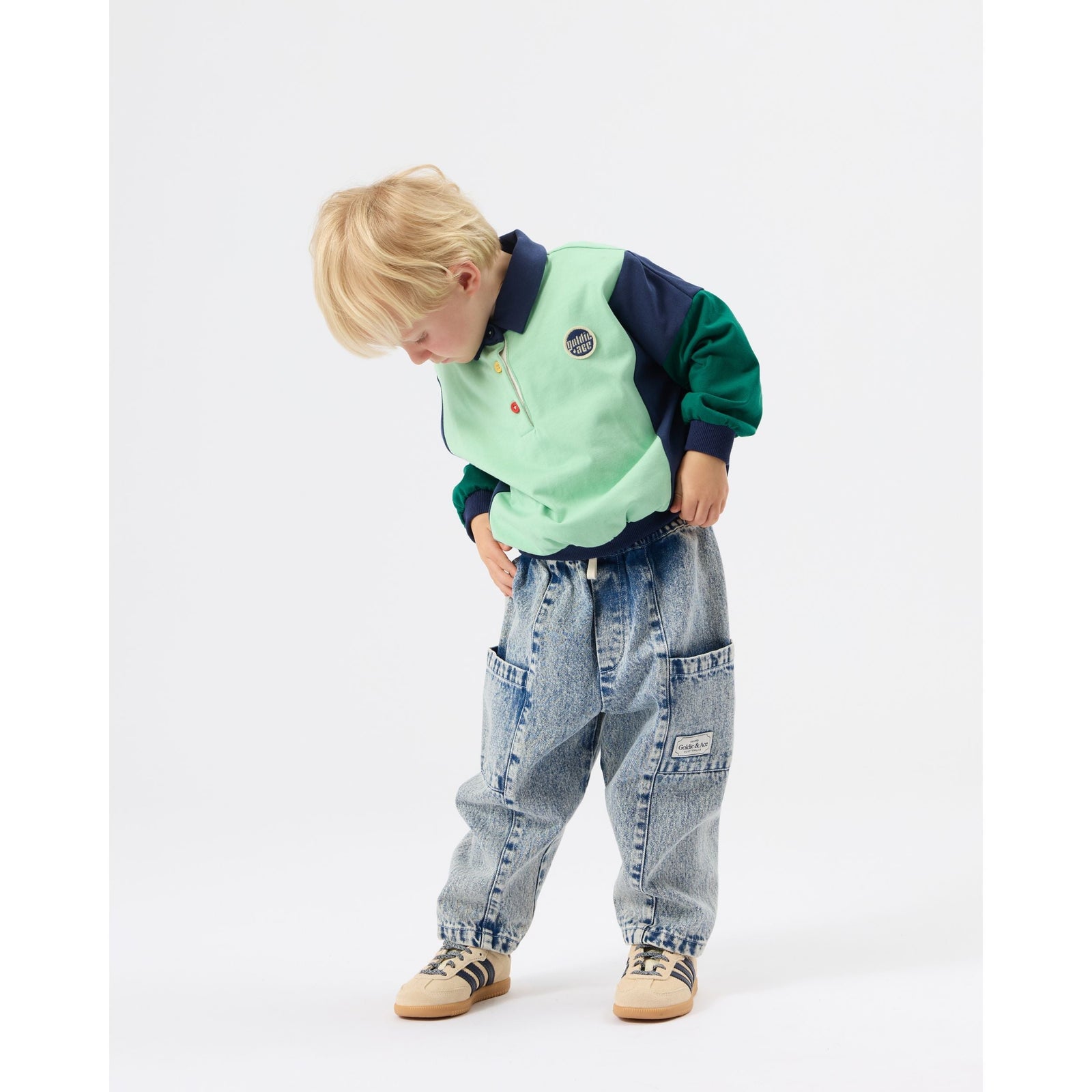 Child wearing Goldie & Ace Panelled Relaxed Rugby Sweat Top