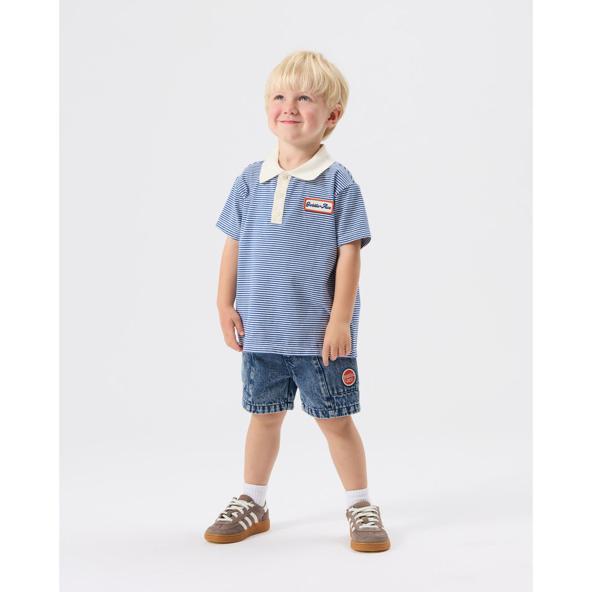 Navy Stripe Logo Polo Top