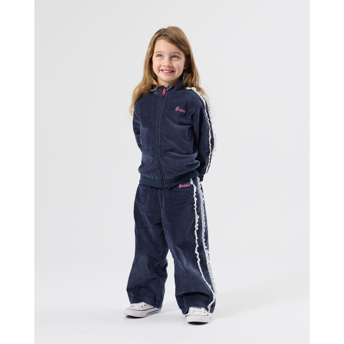 Child wearing Goldie & Ace Velour Broderie Wide Leg Pant