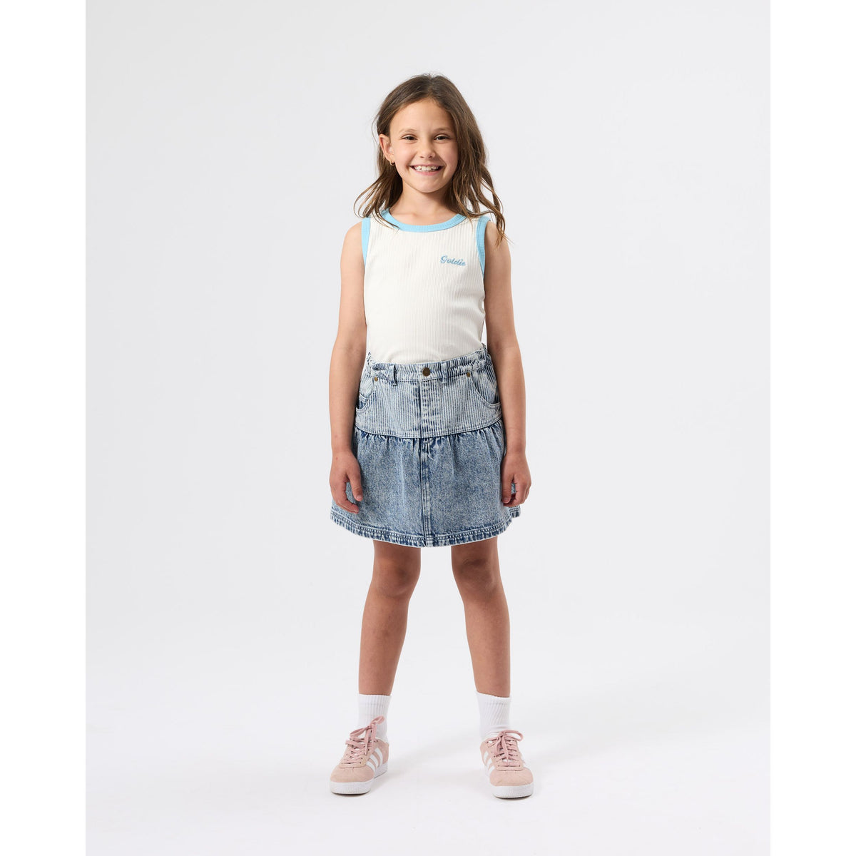 Embroidered Colour Pop Rib Singlet White