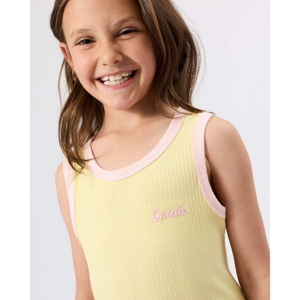 Embroidered Colour Pop Rib Singlet Yellow