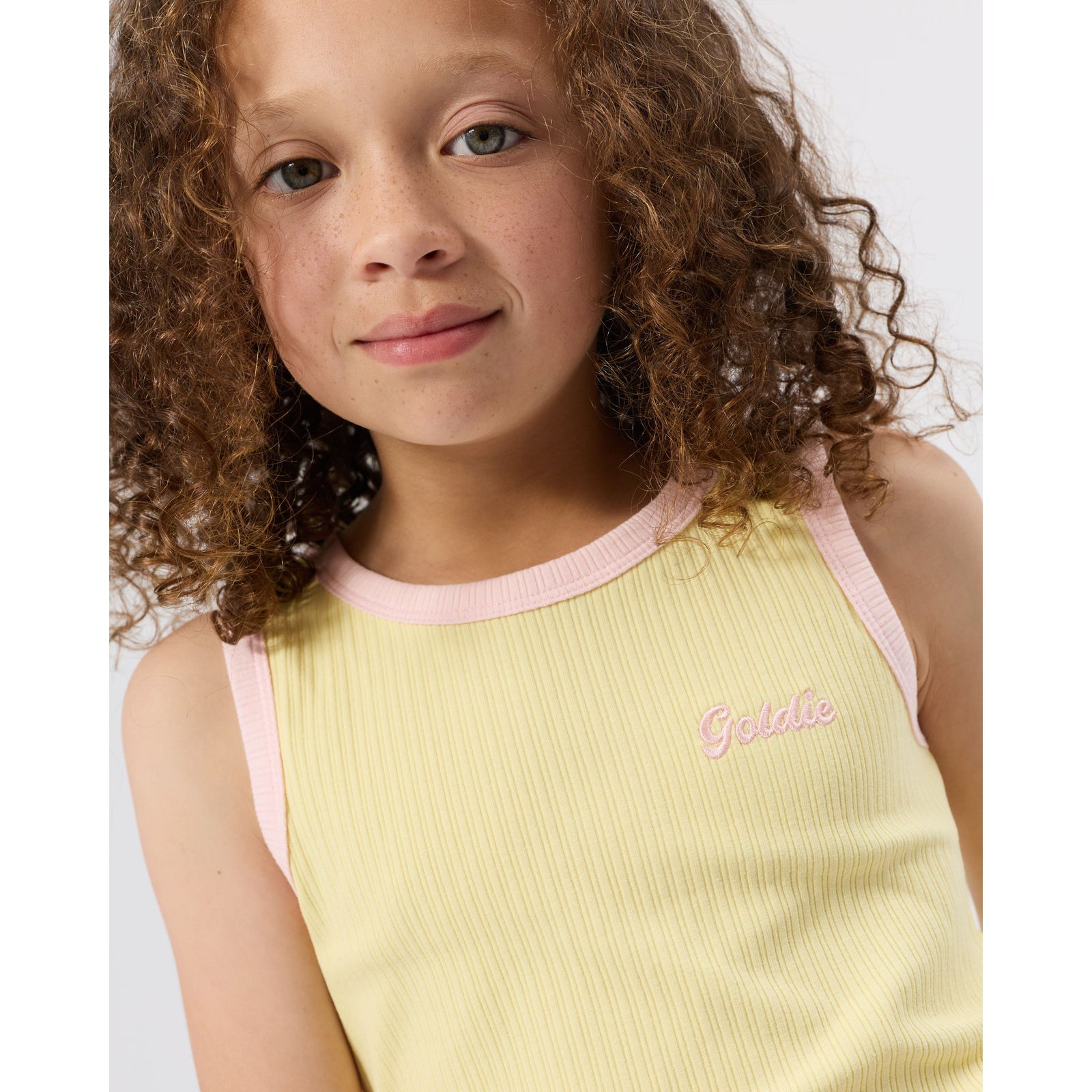 Embroidered Colour Pop Rib Singlet Yellow