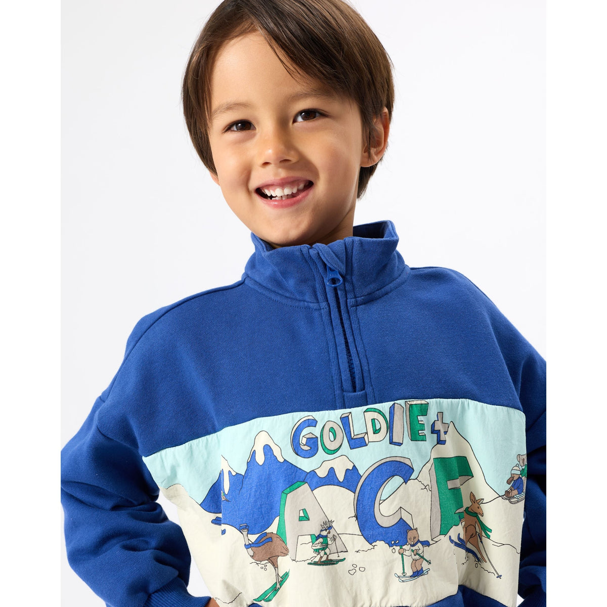 Child wearing Goldie & Ace Alpine Quarter Zip Sweater