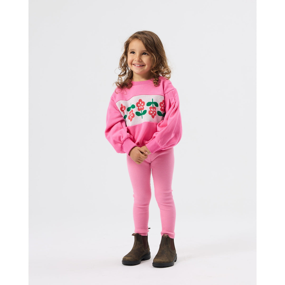 Child wearing Goldie & Ace Bowie Rib Legging Deep Pink