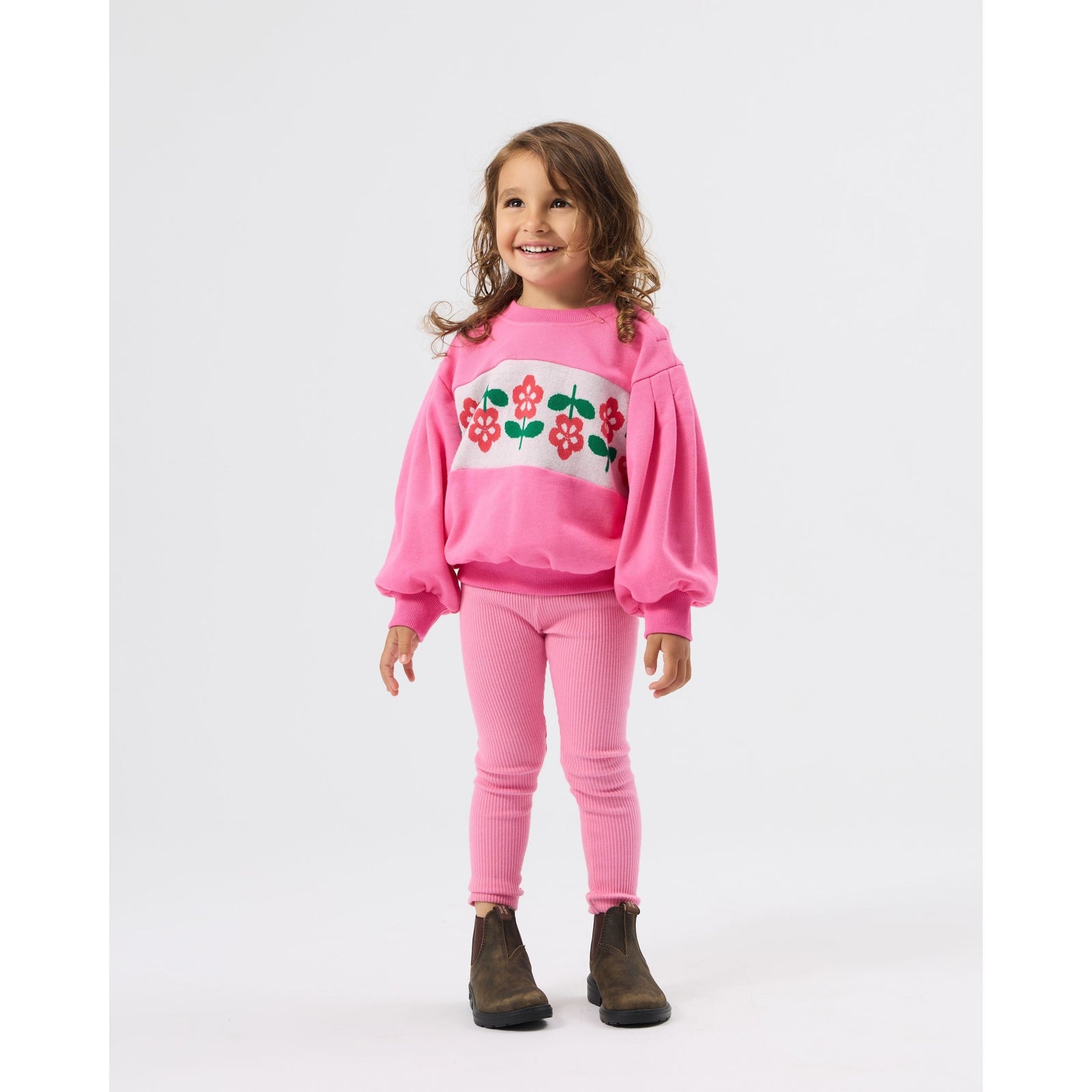 Child wearing Goldie & Ace Flower Garden Sweater, view 3