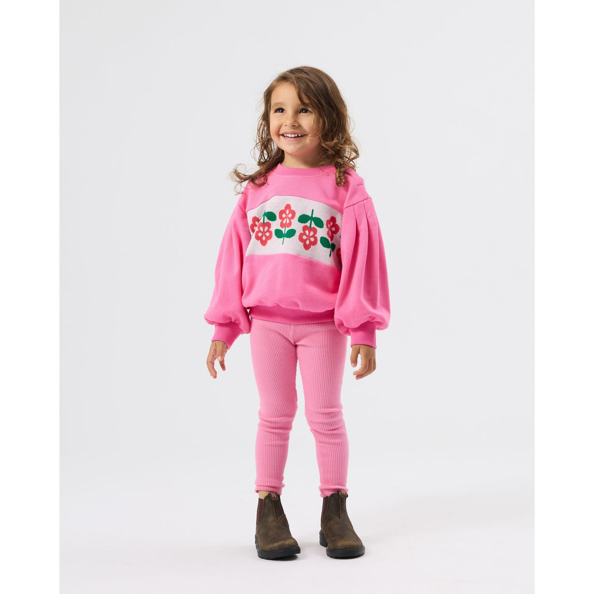 Child wearing Goldie & Ace Flower Garden Sweater, view 4