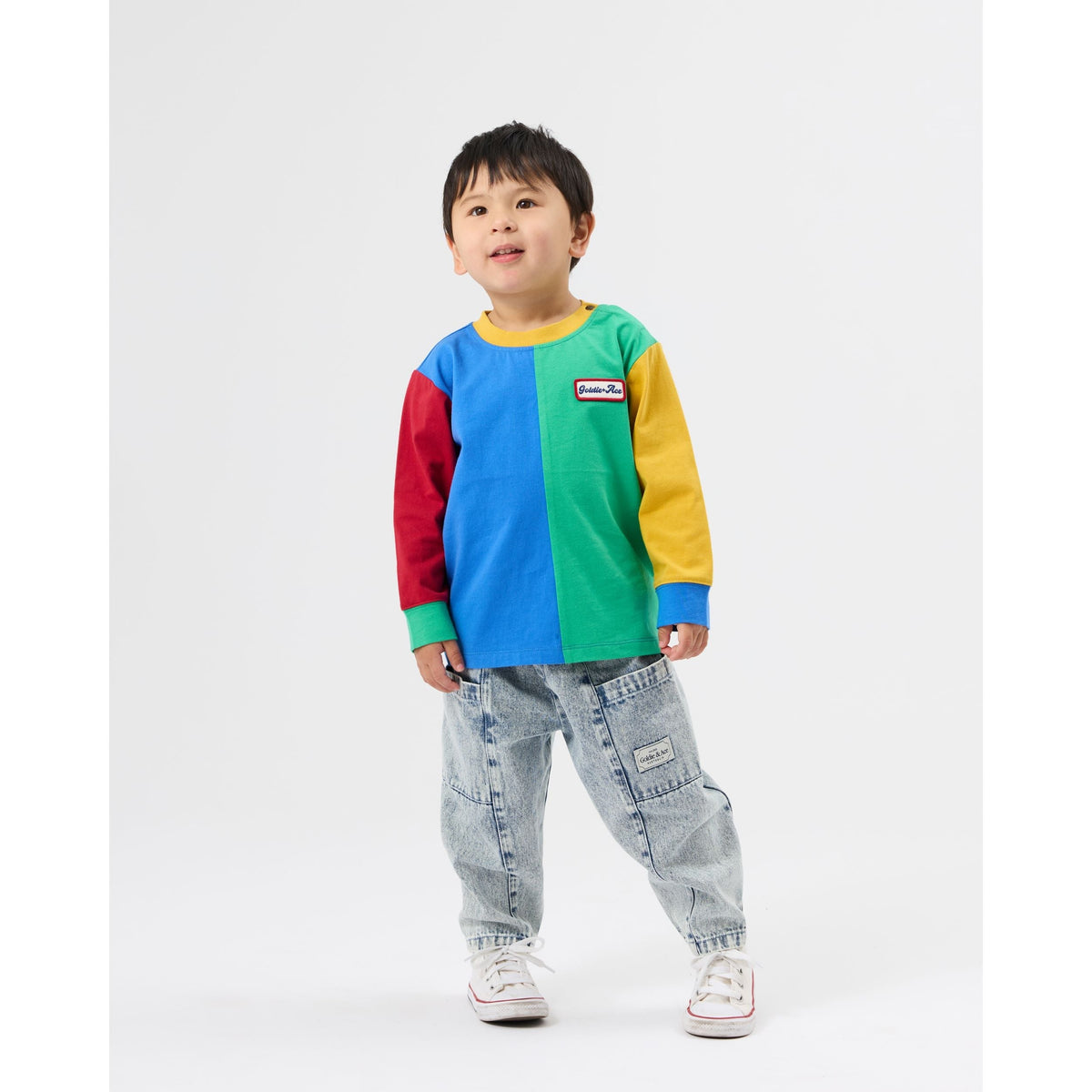 Child wearing Goldie & Ace Splice Colour Block Long Sleeve Top