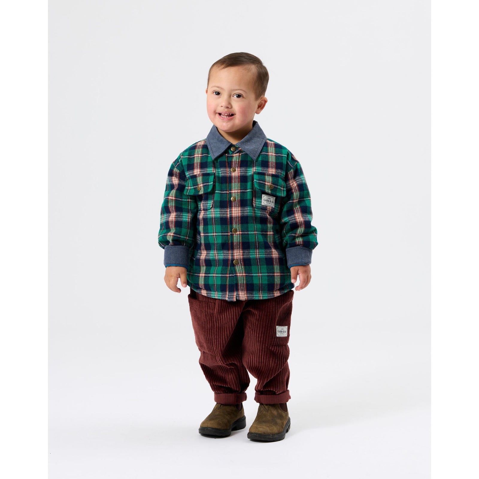 Child wearing Goldie & Ace Check Padded Shacket, view 2