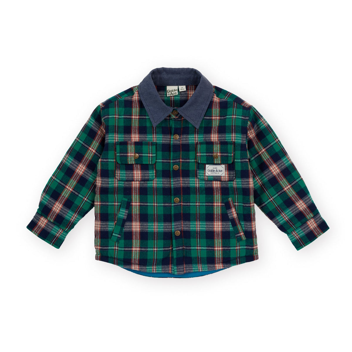 Goldie &amp; Ace Check Padded Shacket, product flat lay