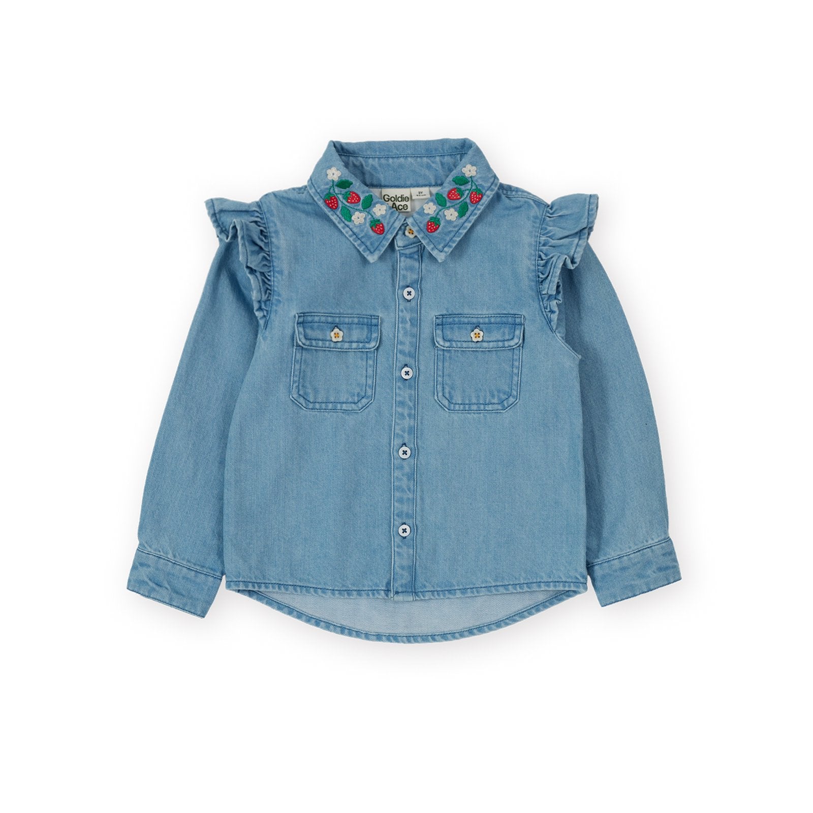 Goldie & Ace Wild Strawberry Chambray Shirt, product flat lay
