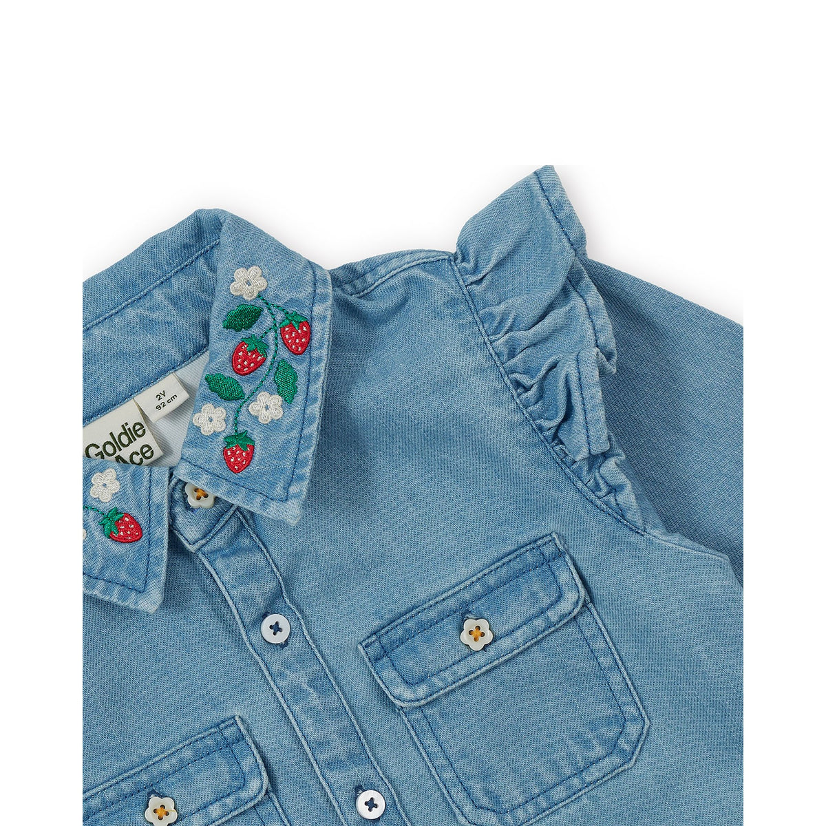 Goldie & Ace Wild Strawberry Chambray Shirt, product flat lay 3