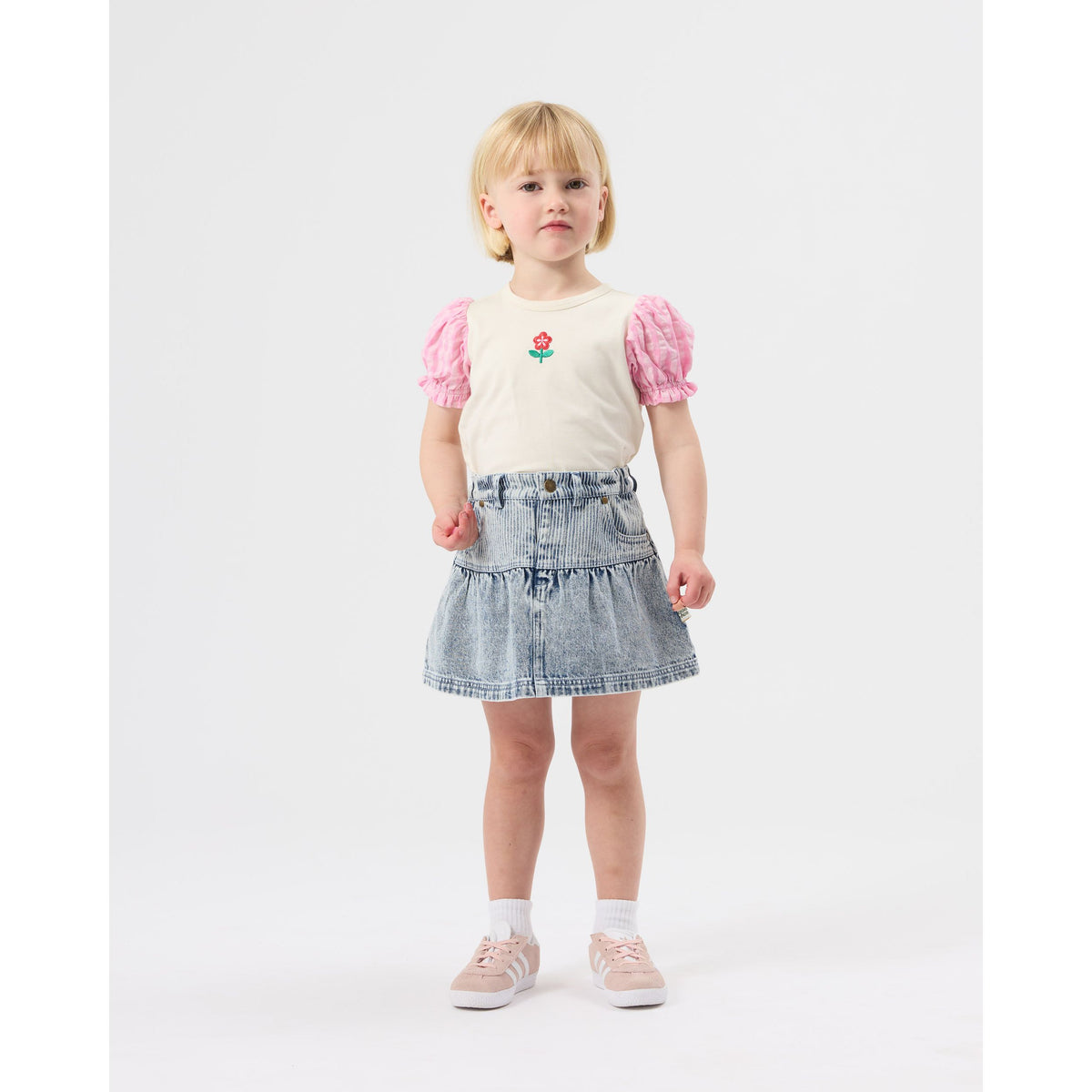 Pinstripe Peplum Denim Skirt