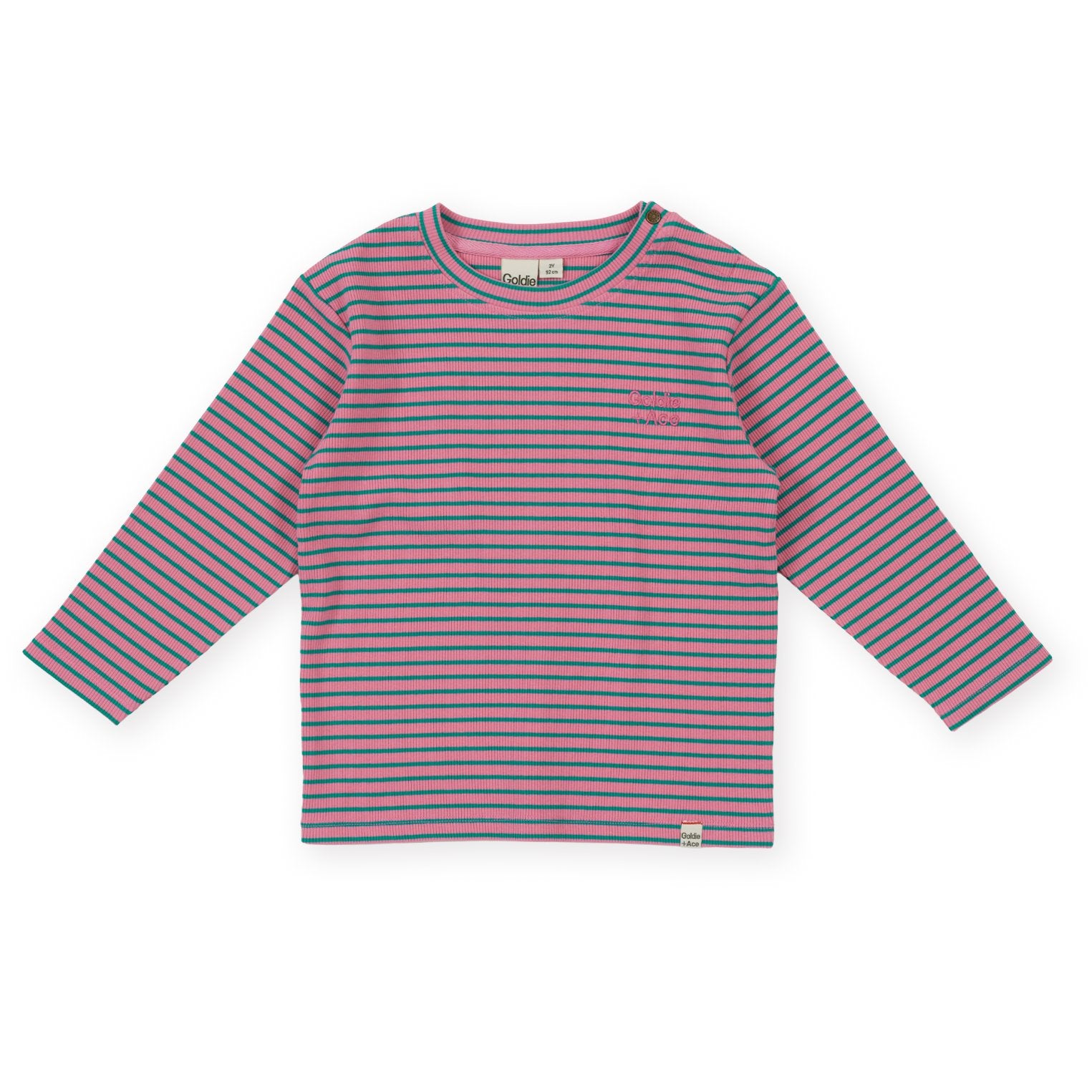 Goldie & Ace Essential Stripe Rib Top Pink, product flat lay