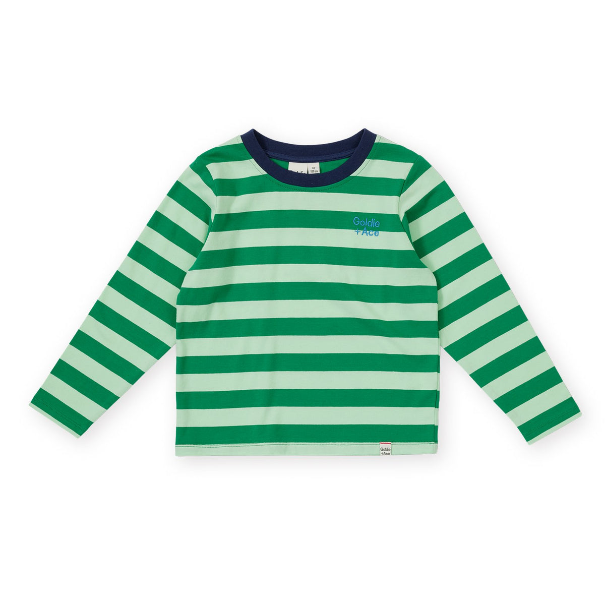 Goldie &amp; Ace Essential Stripe Long Sleeve Top Green, product flat lay